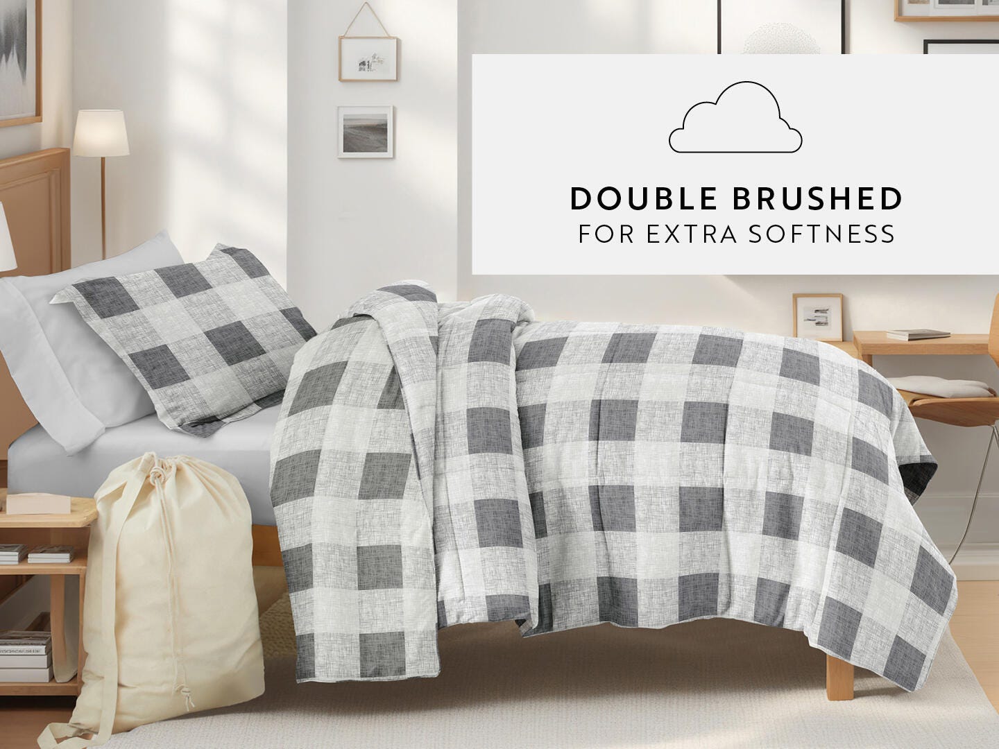 iEnjoy Home Gingham 8 Piece Twin XL Comforter Set, , large