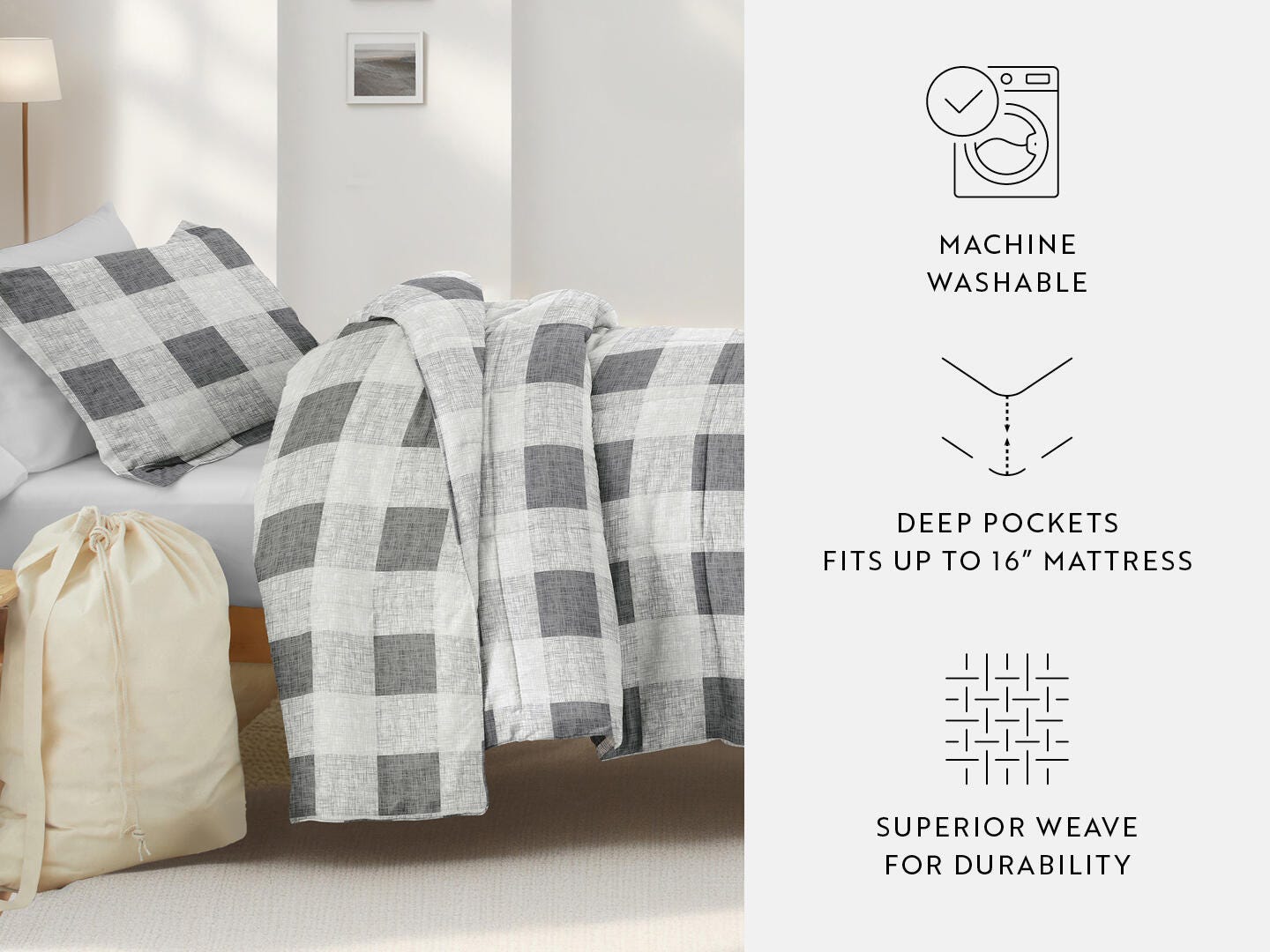 iEnjoy Home Gingham 8 Piece Twin XL Comforter Set, , large