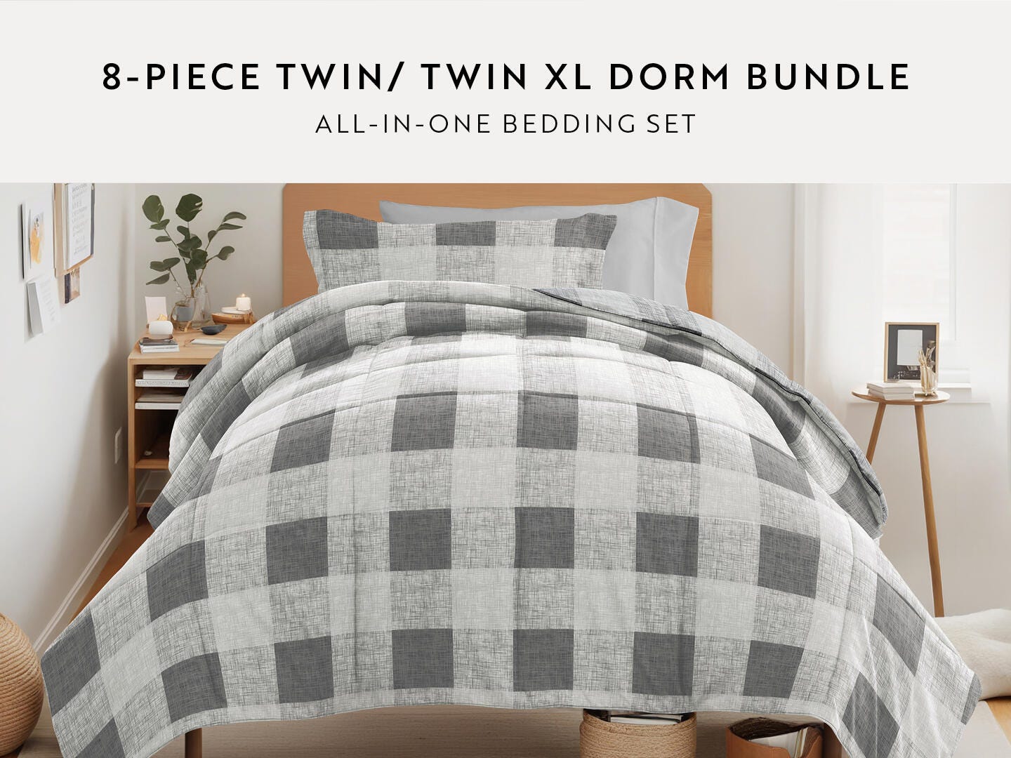 iEnjoy Home Gingham 8 Piece Twin XL Comforter Set, , large