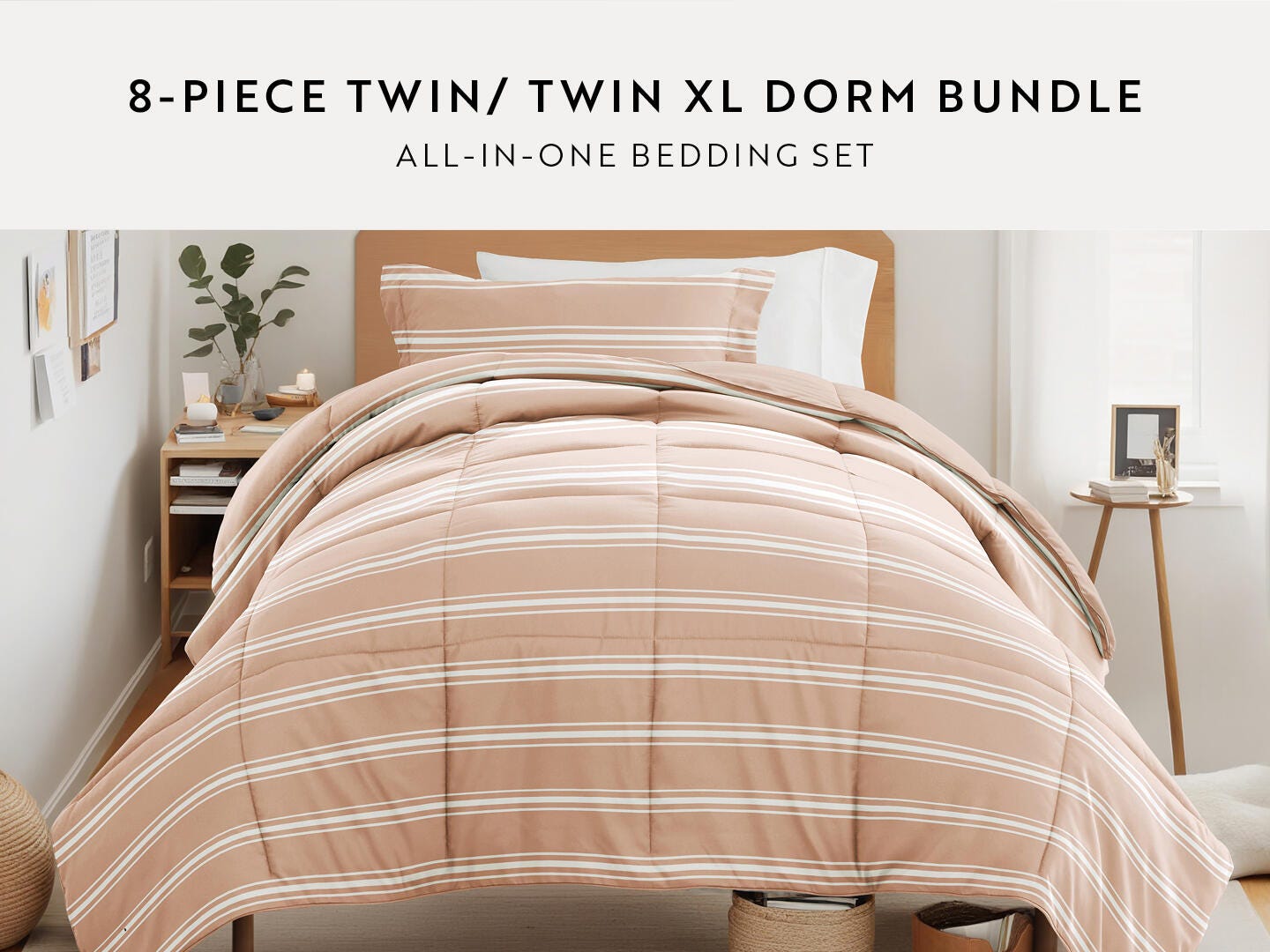 iEnjoy Home Striped 8 Piece Twin XL Comforter Set, , large