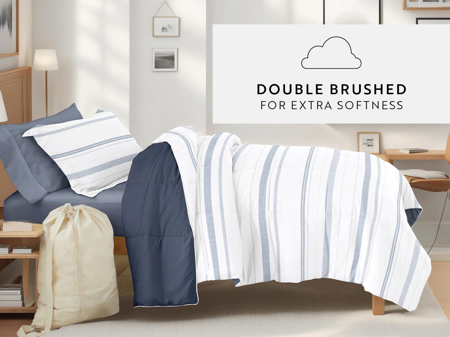iEnjoy Home Double Striped 8 Piece Twin XL Comforter Set, , large