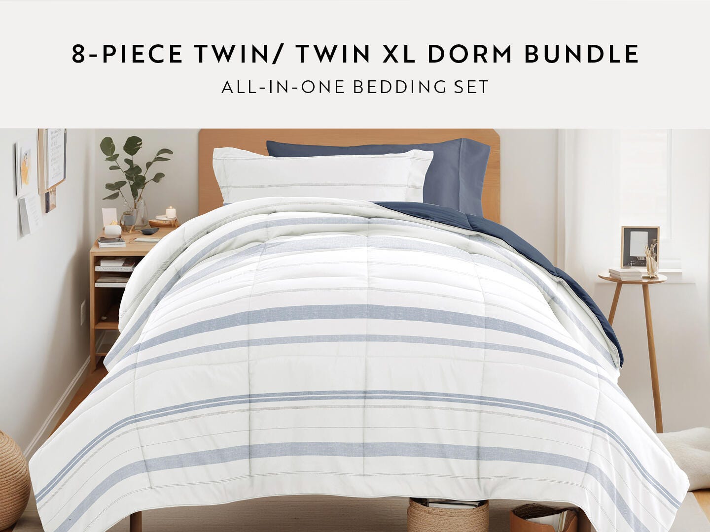 iEnjoy Home Double Striped 8 Piece Twin XL Comforter Set, , large