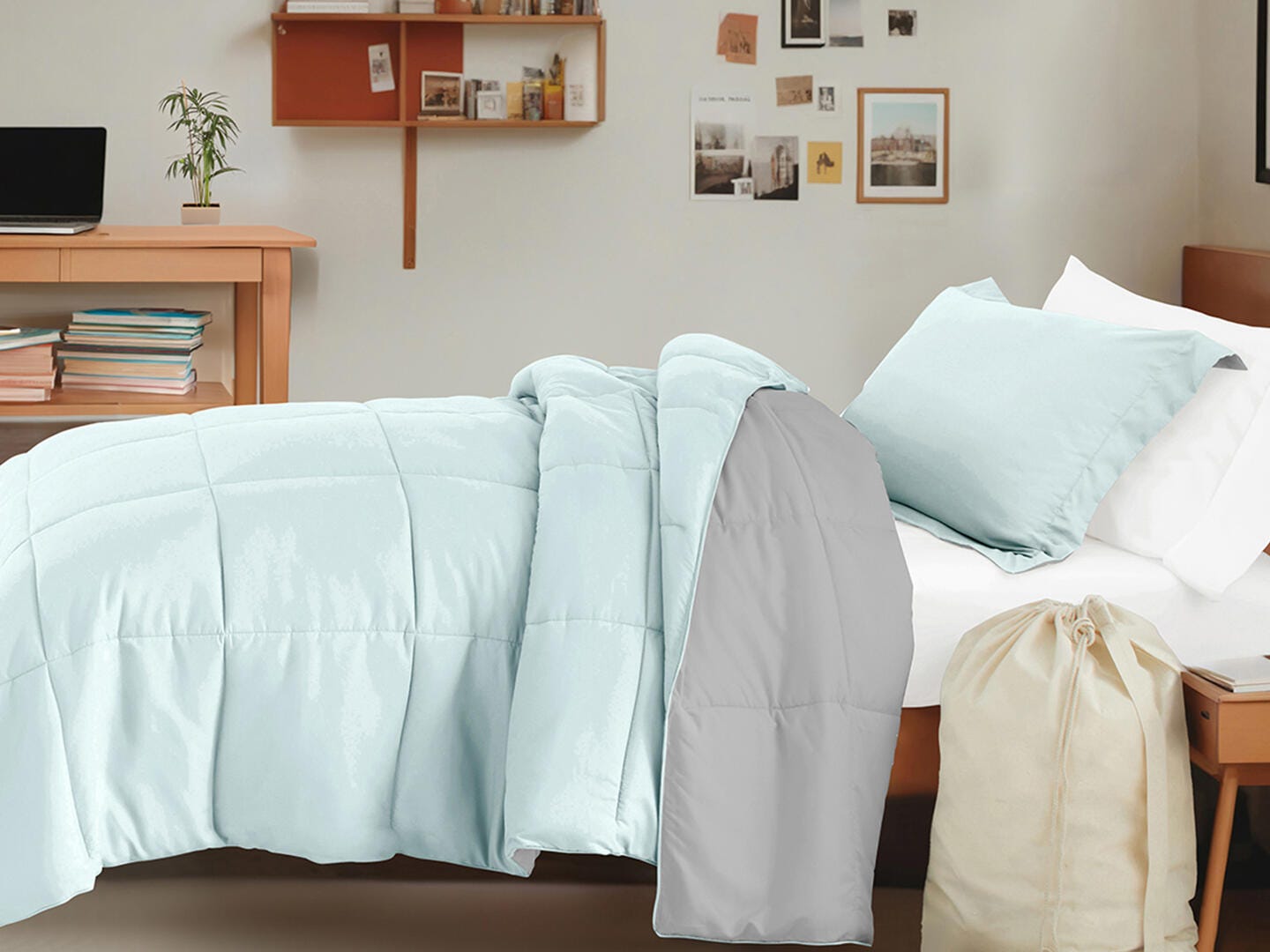 iEnjoy Home Solid 8 Piece Twin XL Comforter Set, Light Gray, large