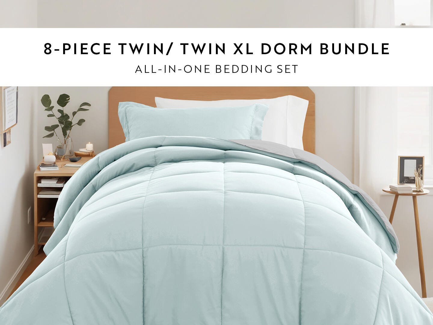 iEnjoy Home Solid 8 Piece Twin XL Comforter Set, Light Gray, large