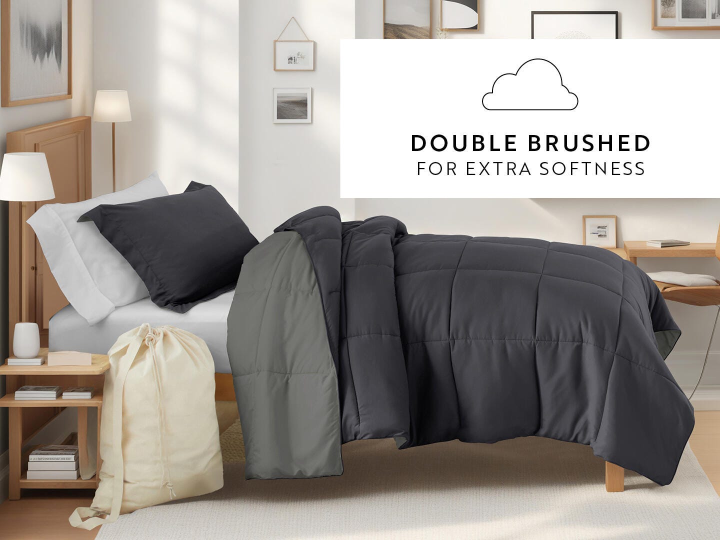 iEnjoy Home Solid 8 Piece Twin XL Comforter Set, Black, large