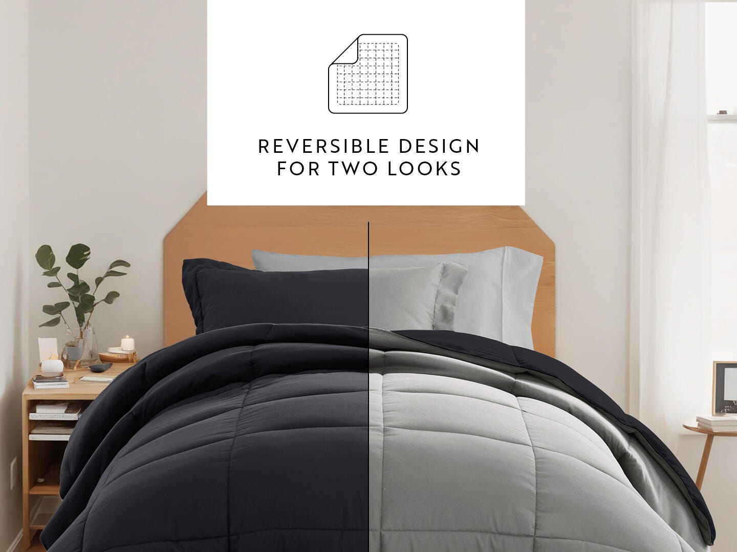 iEnjoy Home Solid 8 Piece Twin XL Comforter Set, Black, large