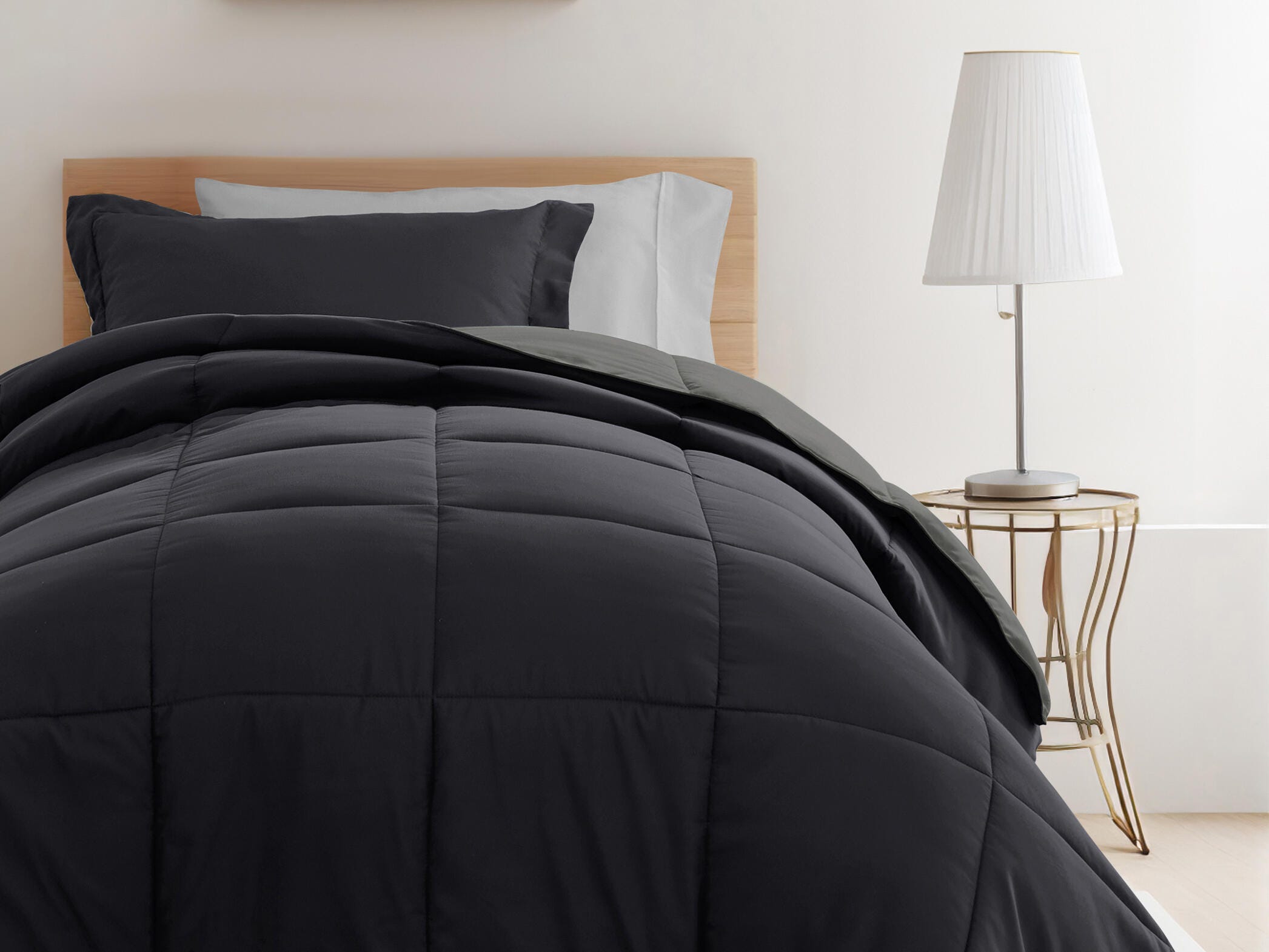 iEnjoy Home Solid 8 Piece Twin XL Comforter Set, Black, large