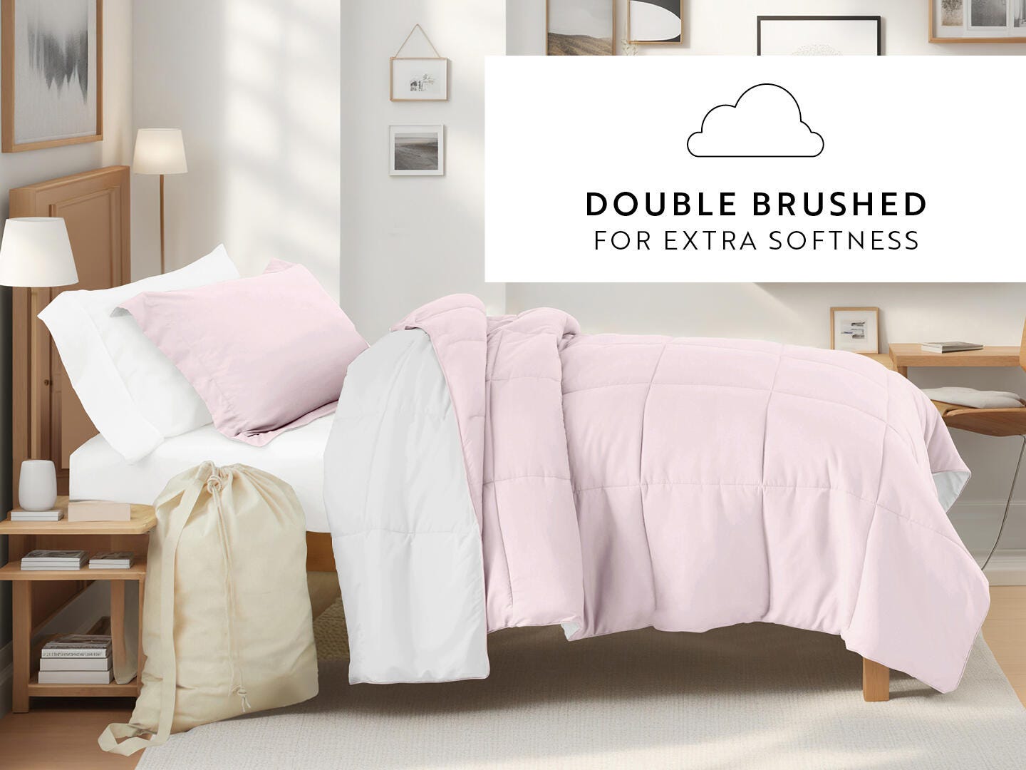 iEnjoy Home Solid 8 Piece Twin XL Comforter Set, Pink, large