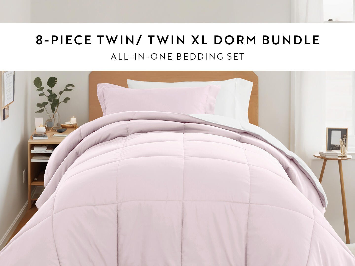 iEnjoy Home Solid 8 Piece Twin XL Comforter Set, Pink, large