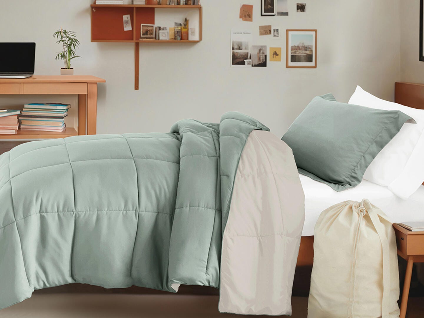 iEnjoy Home Solid 8 Piece Twin XL Comforter Set, Eucalyptus/Natural, large