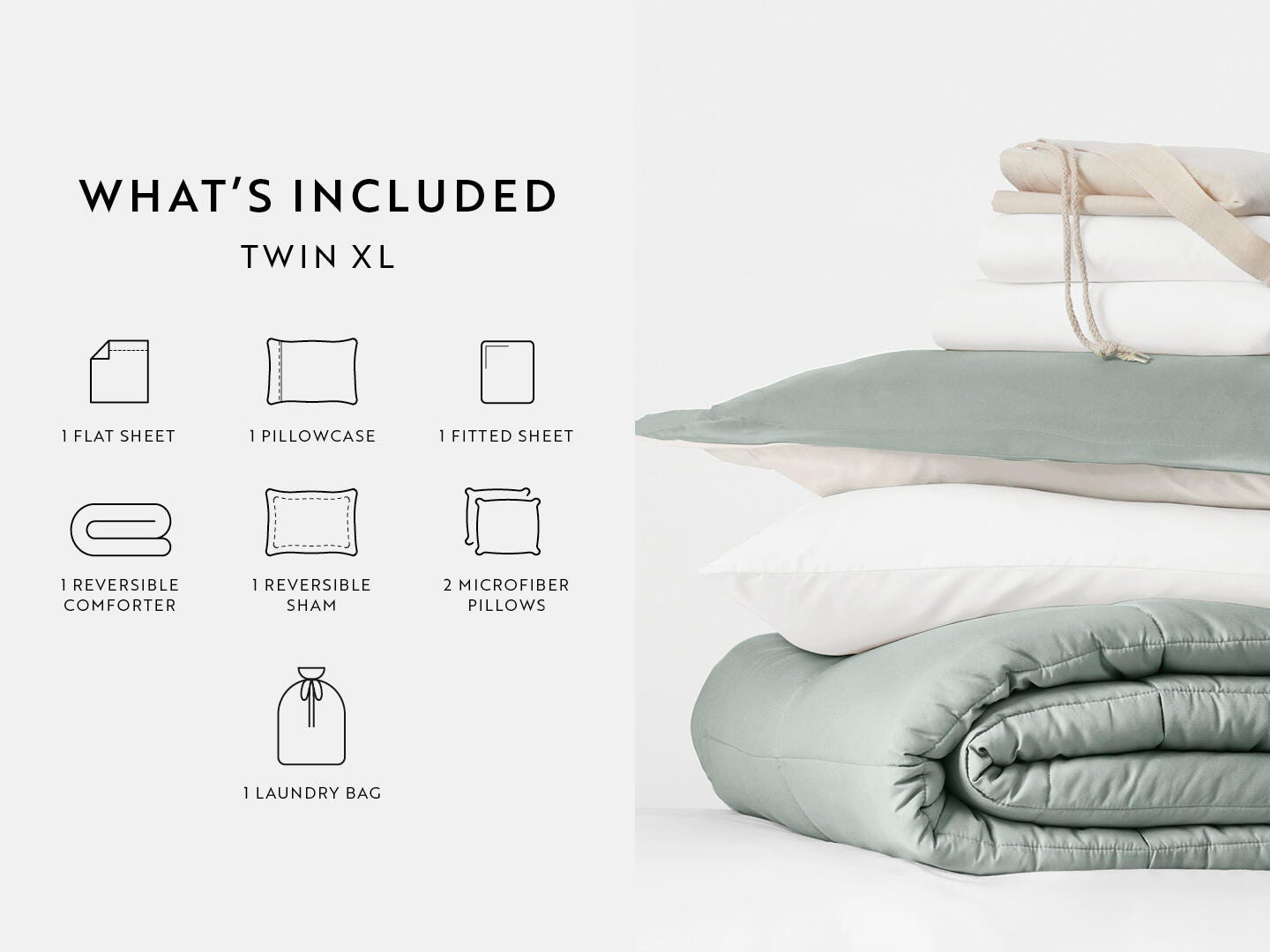 iEnjoy Home Solid 8 Piece Twin XL Comforter Set, Eucalyptus/Natural, large
