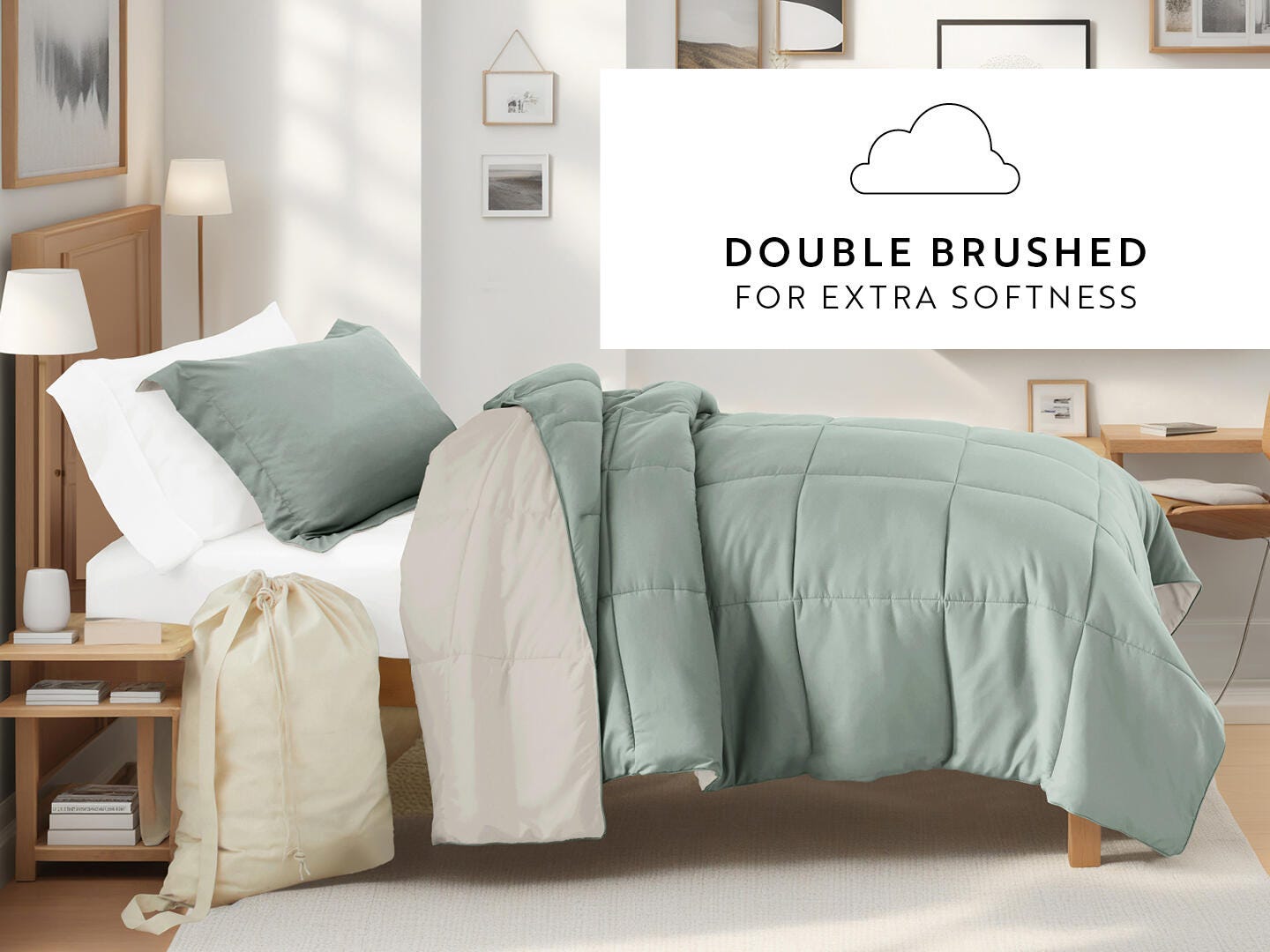 iEnjoy Home Solid 8 Piece Twin XL Comforter Set, Eucalyptus/Natural, large