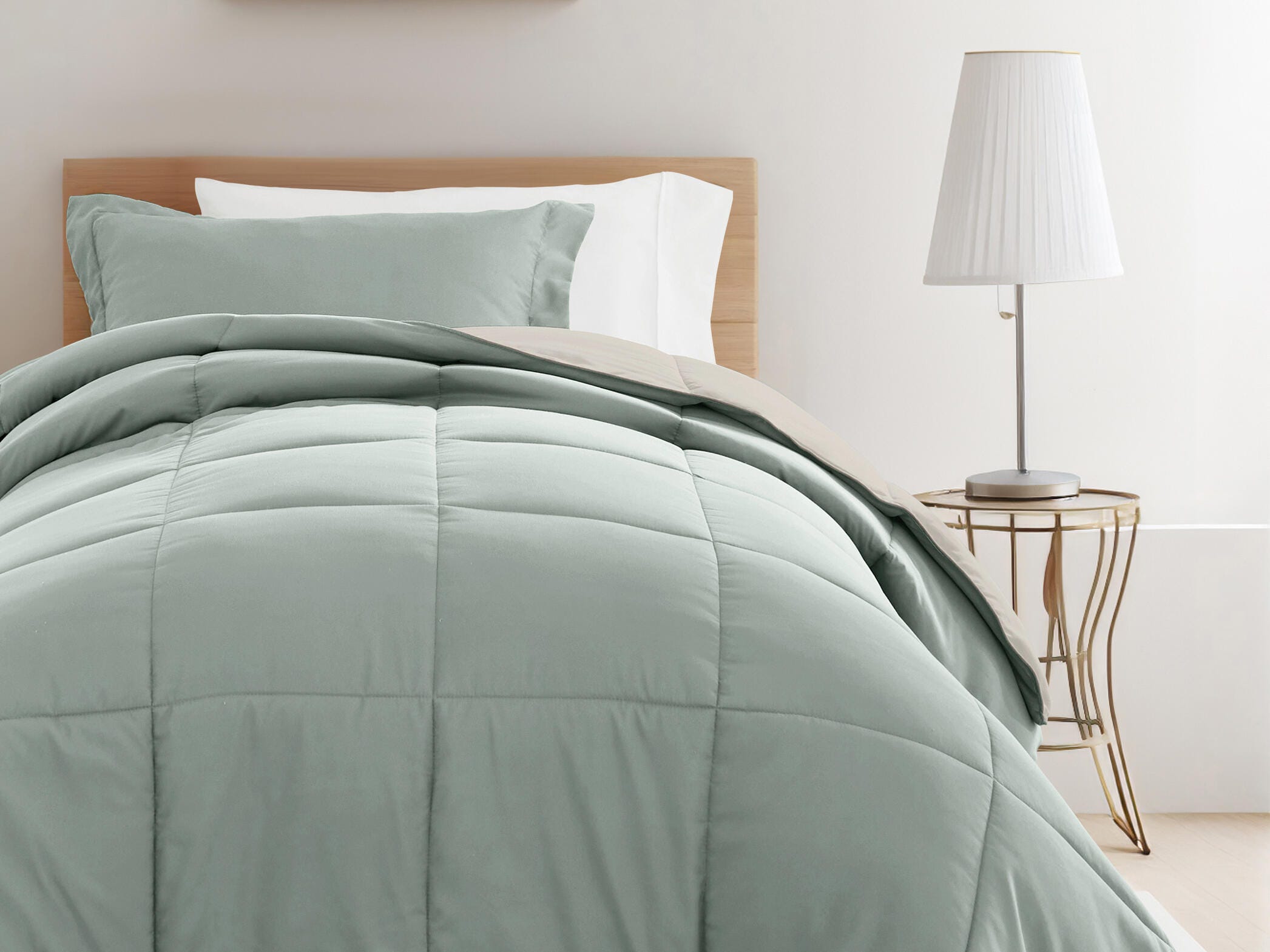 iEnjoy Home Solid 8 Piece Twin XL Comforter Set, Eucalyptus/Natural, large