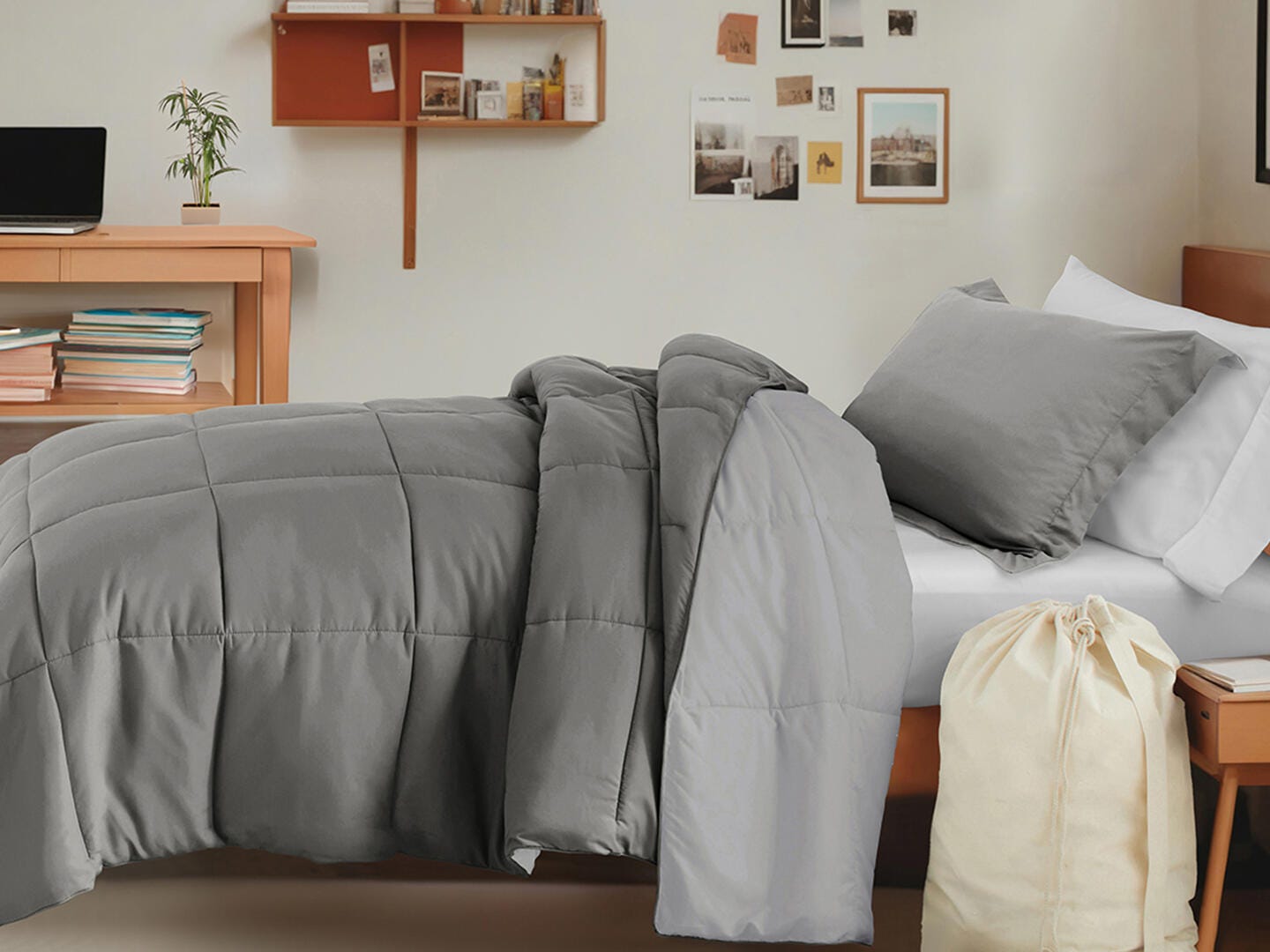 iEnjoy Home Solid 8 Piece Twin XL Comforter Set, Gray, large
