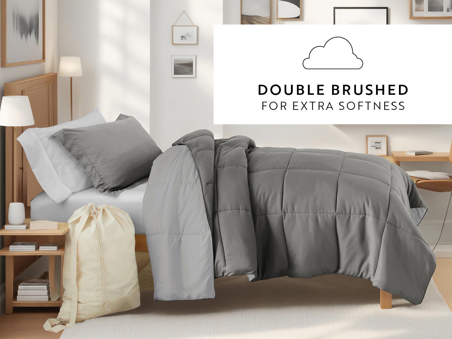 iEnjoy Home Solid 8 Piece Twin XL Comforter Set, Gray, large