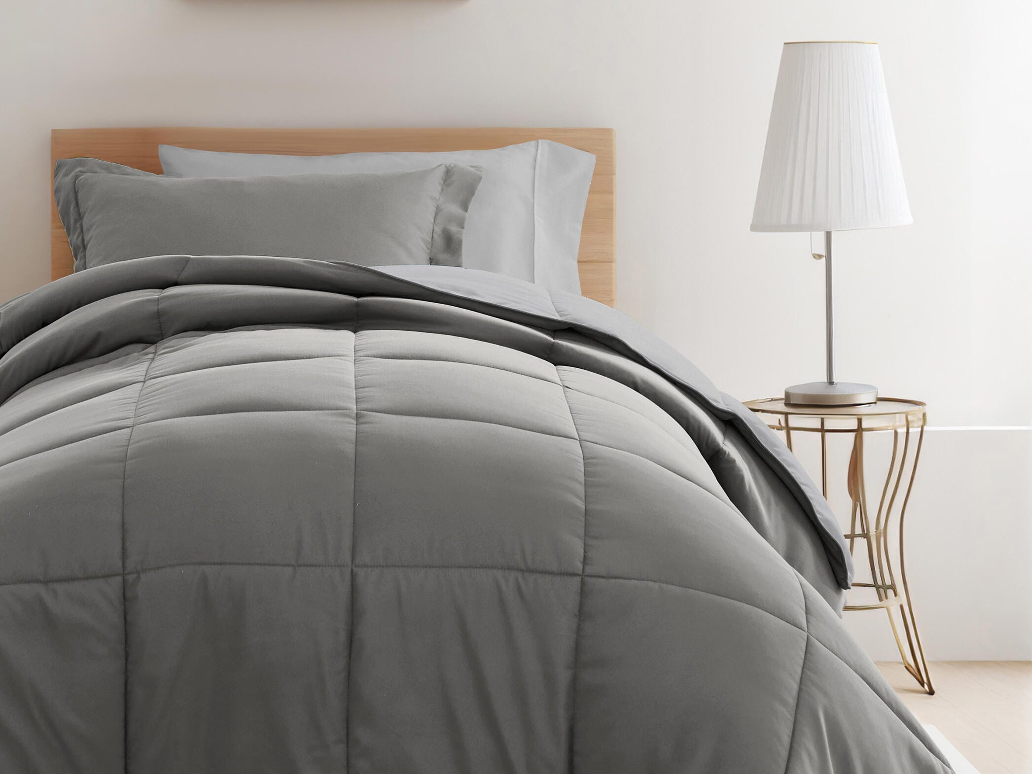iEnjoy Home Solid 8 Piece Twin XL Comforter Set, Gray, large