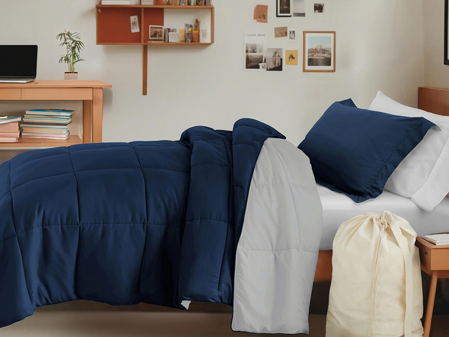 iEnjoy Home Solid 8 Piece Twin XL Comforter Set, Navy, large