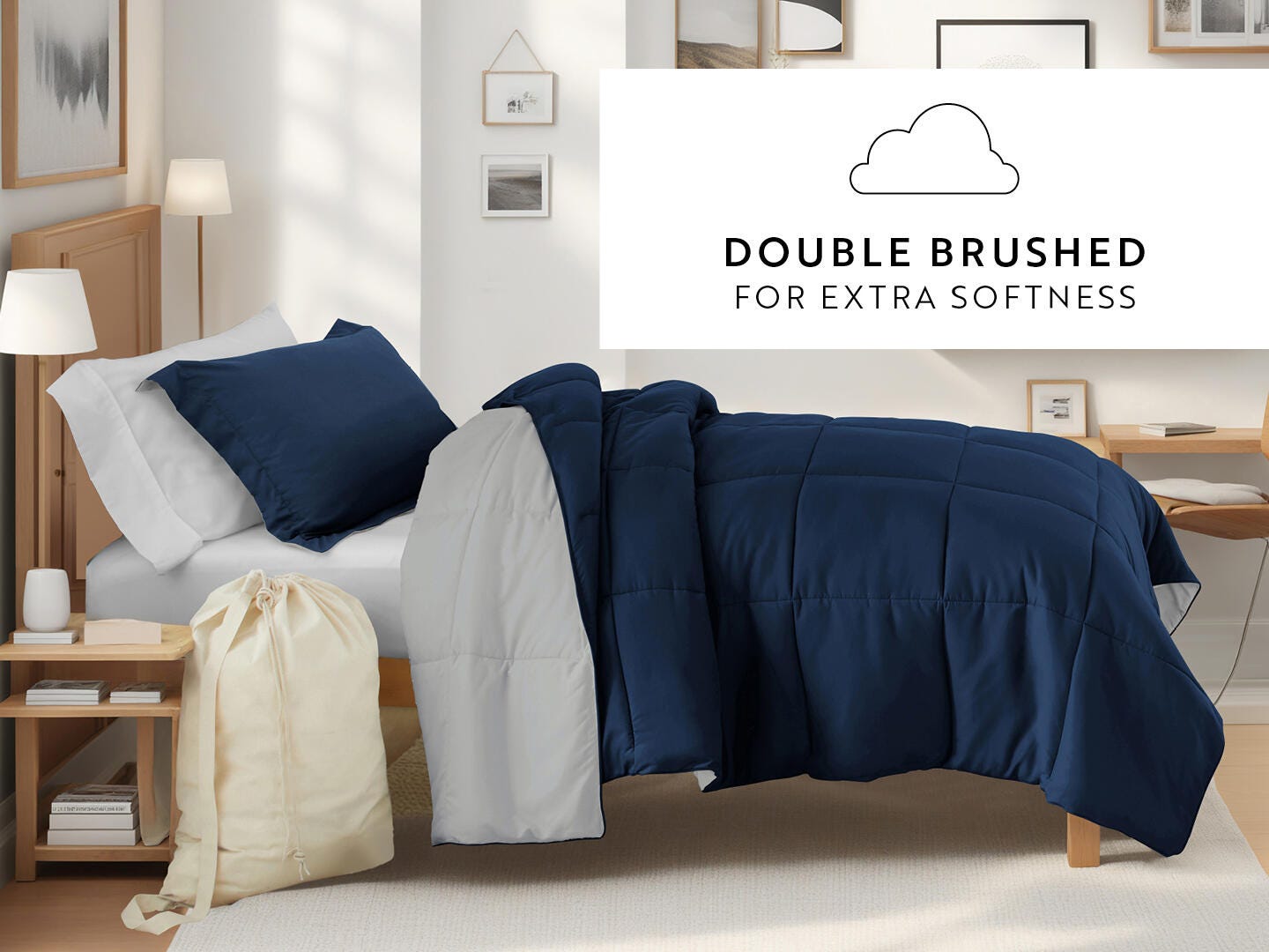 iEnjoy Home Solid 8 Piece Twin XL Comforter Set, Navy, large