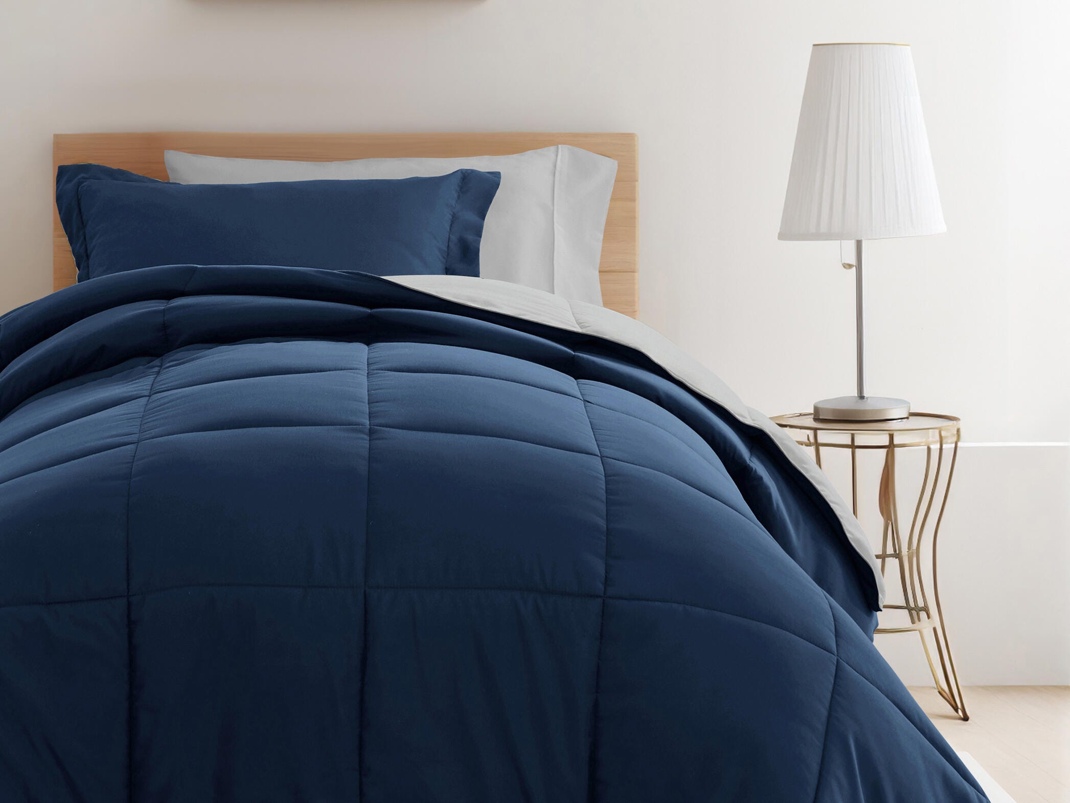 iEnjoy Home Solid 8 Piece Twin XL Comforter Set, Navy, large