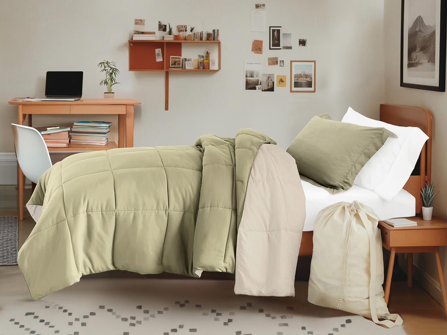iEnjoy Home Solid 8 Piece Twin XL Comforter Set, Sage Green, large