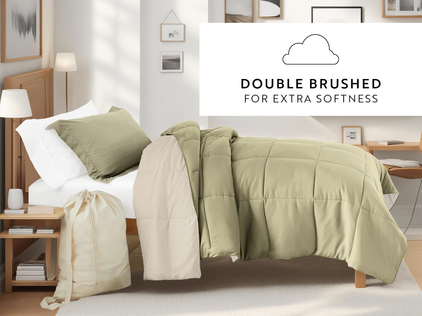 iEnjoy Home Solid 8 Piece Twin XL Comforter Set, Sage Green, large