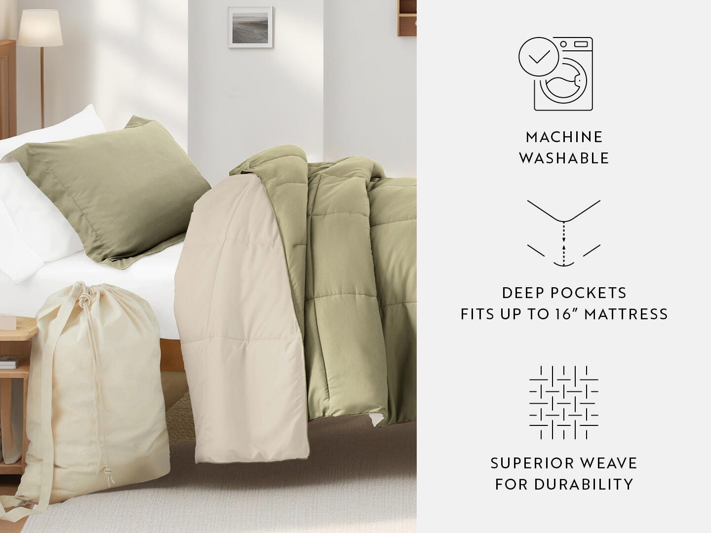 iEnjoy Home Solid 8 Piece Twin XL Comforter Set, Sage Green, large