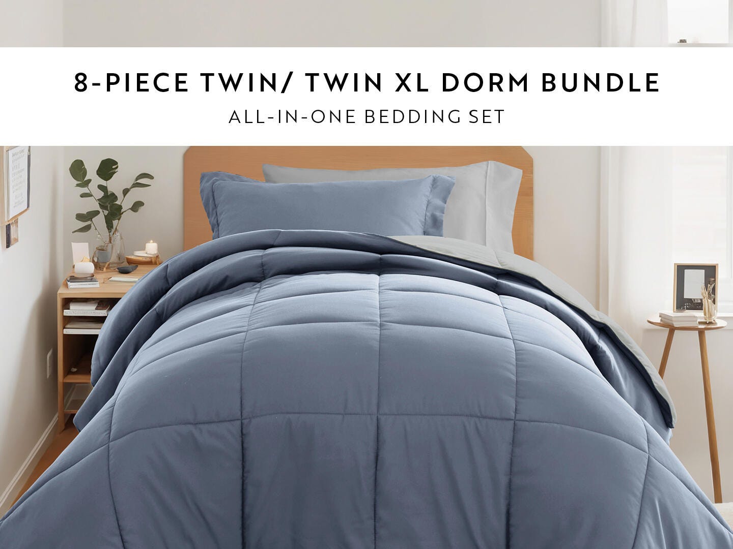 iEnjoy Home Solid 8 Piece Twin XL Comforter Set, Light Blue, large