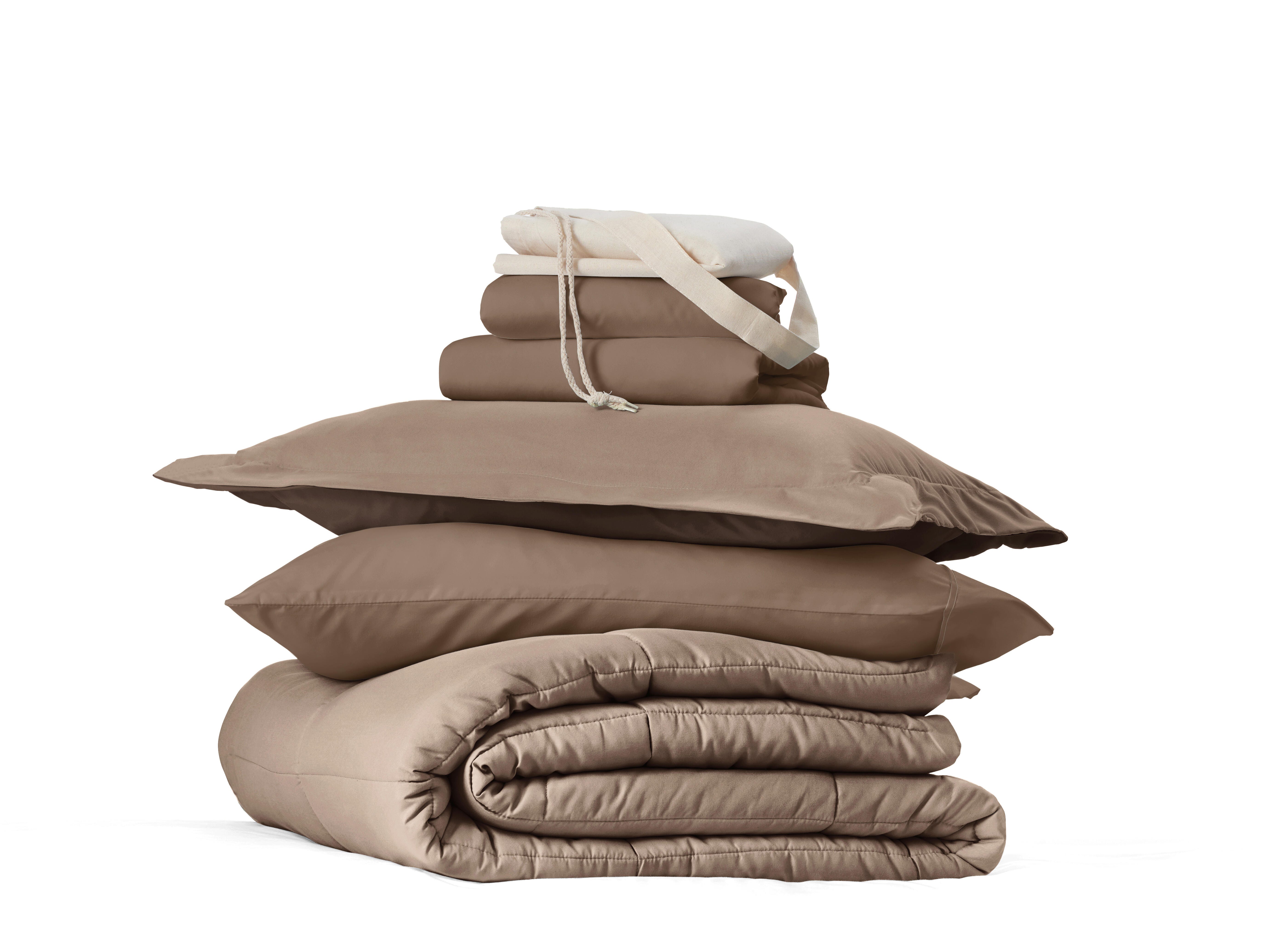 iEnjoy Home Solid 8 Piece Twin XL Comforter Set, Brown, rollover