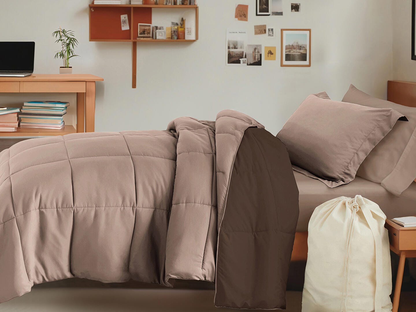 iEnjoy Home Solid 8 Piece Twin XL Comforter Set, Brown, large
