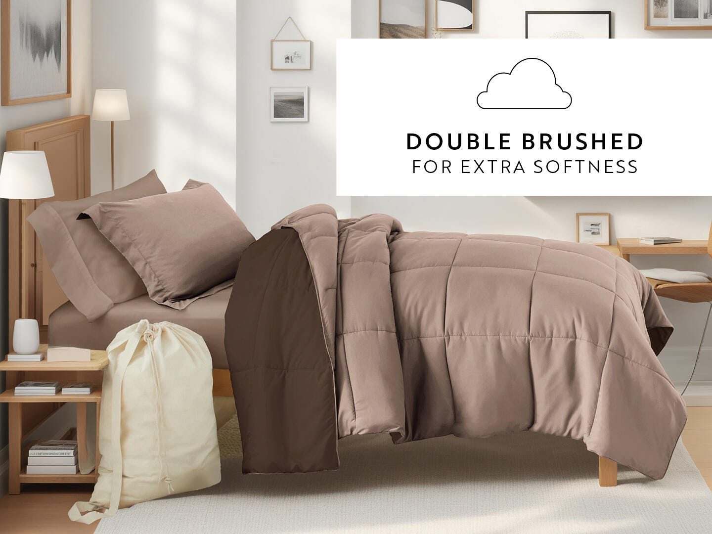iEnjoy Home Solid 8 Piece Twin XL Comforter Set, Brown, large
