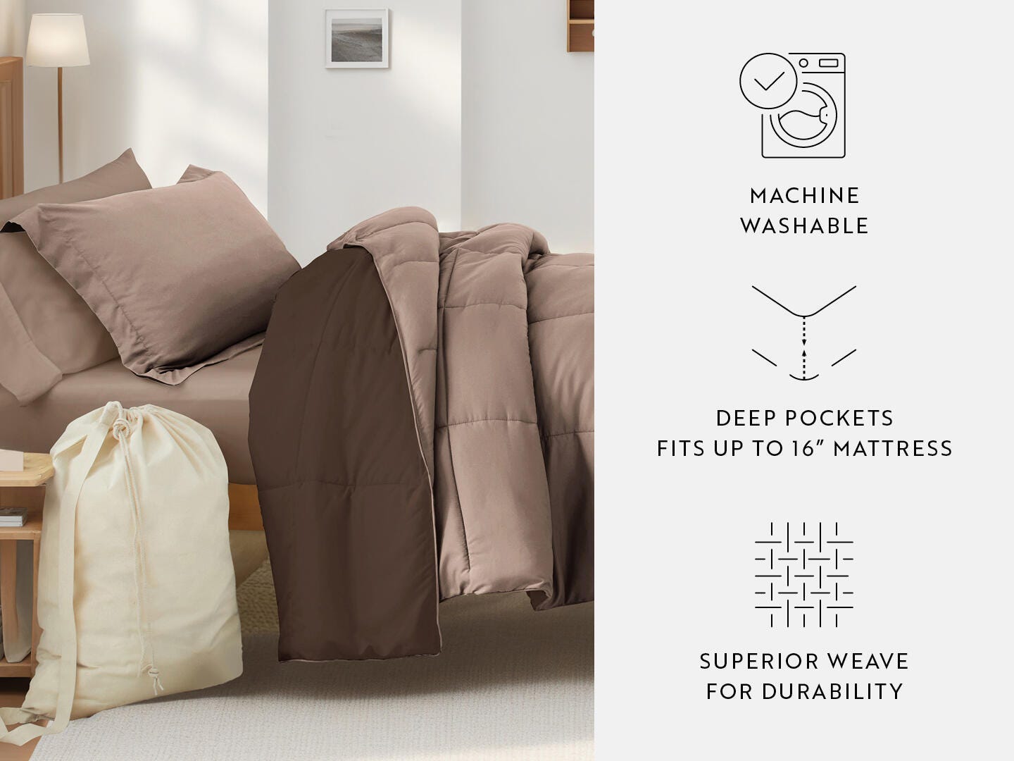iEnjoy Home Solid 8 Piece Twin XL Comforter Set, Brown, large