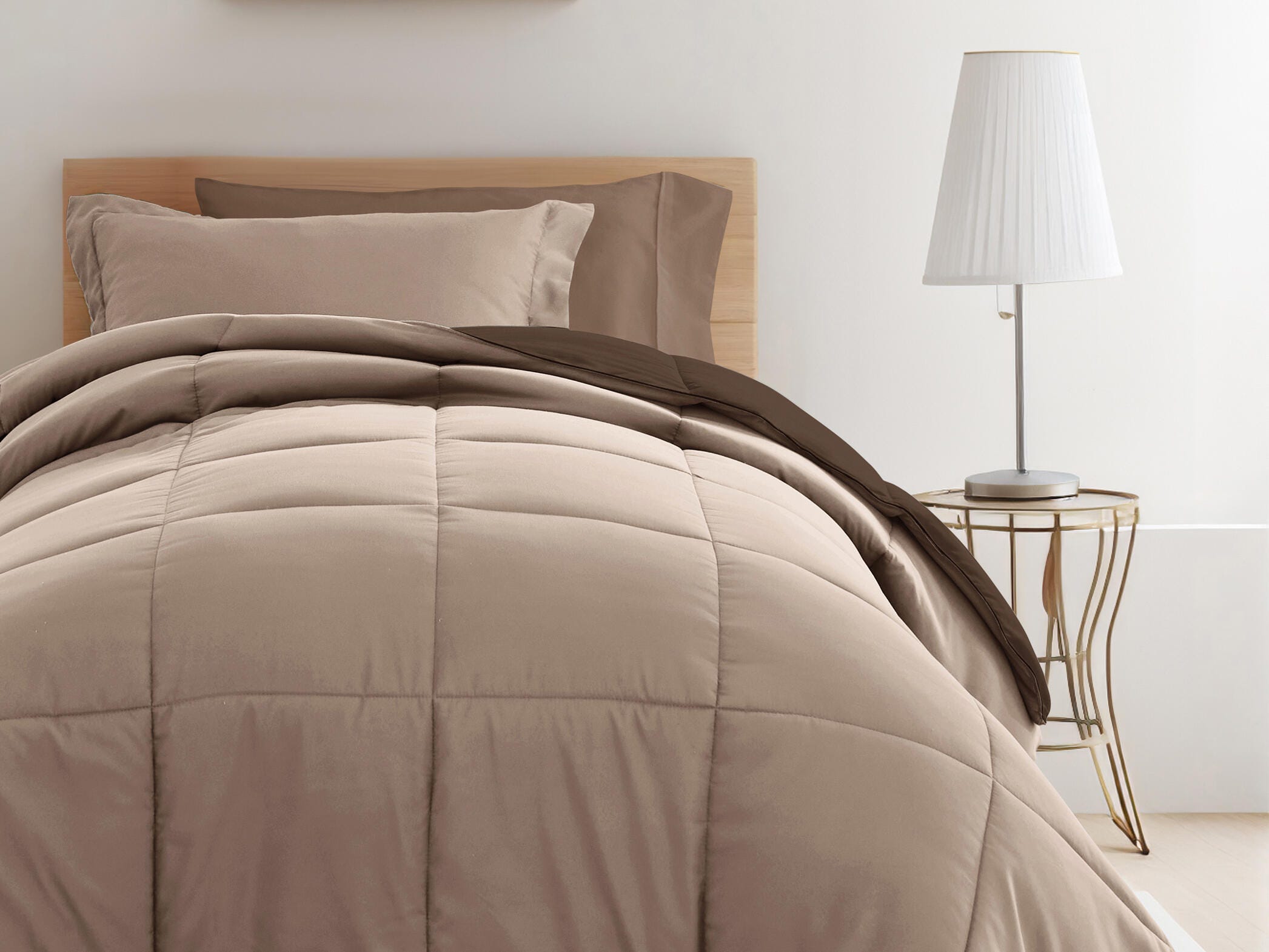 iEnjoy Home Solid 8 Piece Twin XL Comforter Set, Brown, large