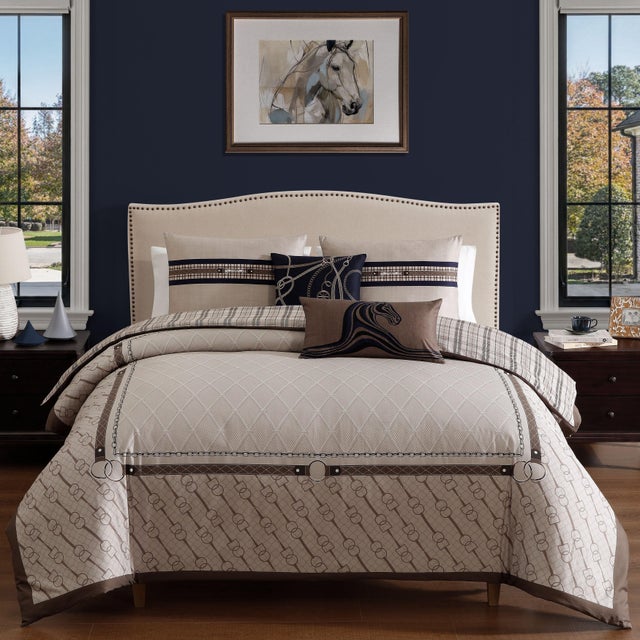 Bebejan Equestrian 5 Piece Queen Comforter Set, Tan