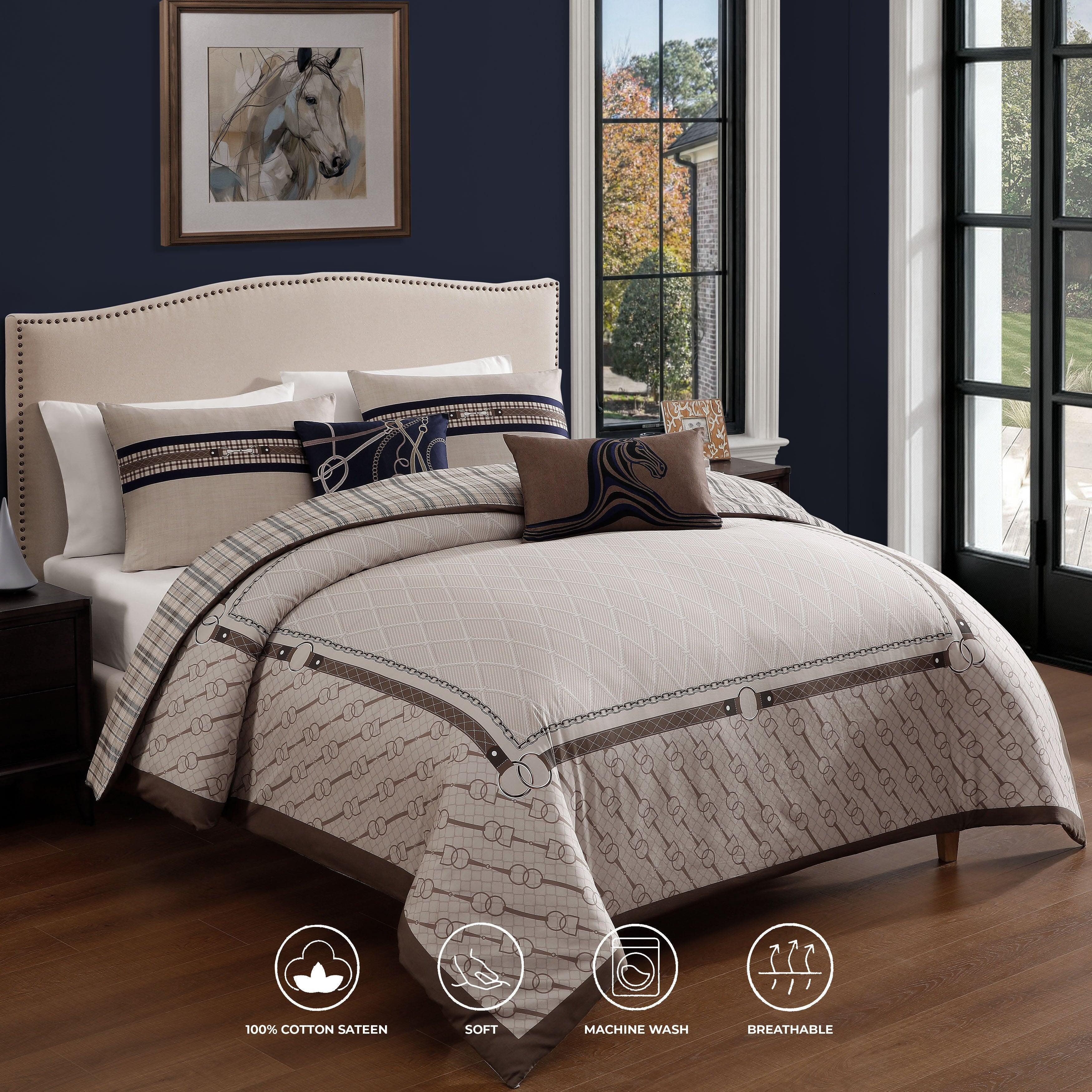 Bebejan Equestrian 5 Piece Queen Comforter Set, Tan, large