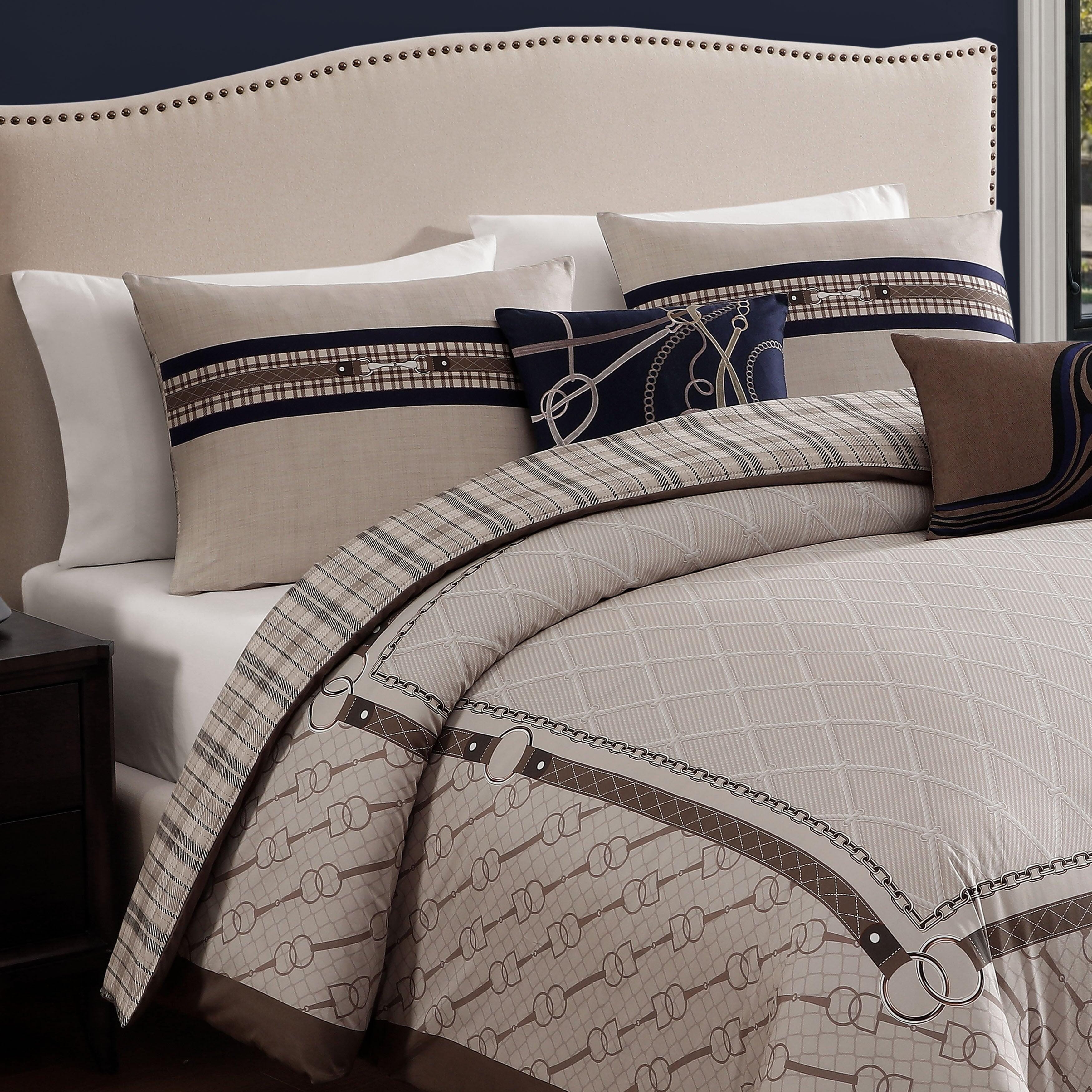Bebejan Equestrian 5 Piece Queen Comforter Set, Tan, large