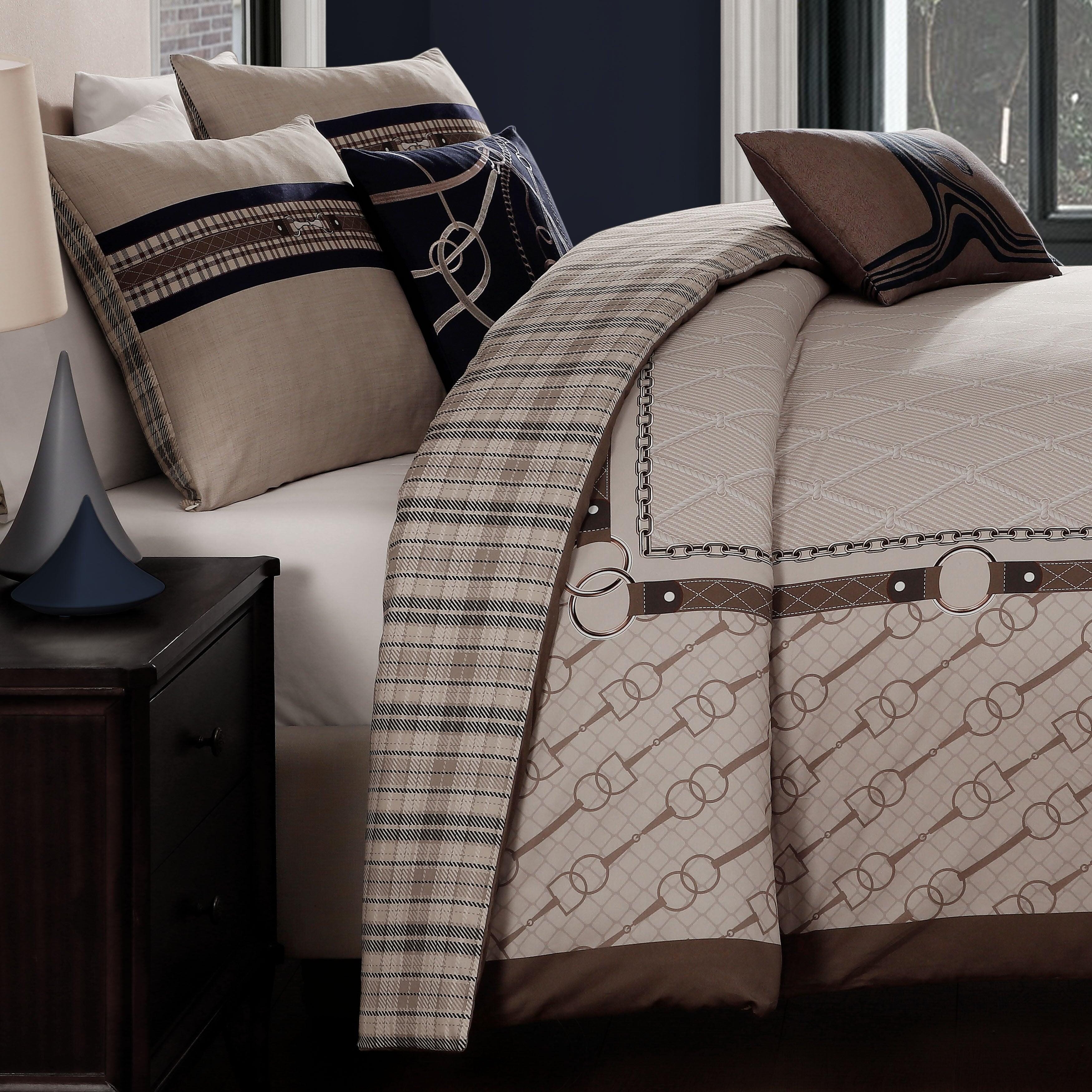 Bebejan Equestrian 5 Piece Queen Comforter Set, Tan, large