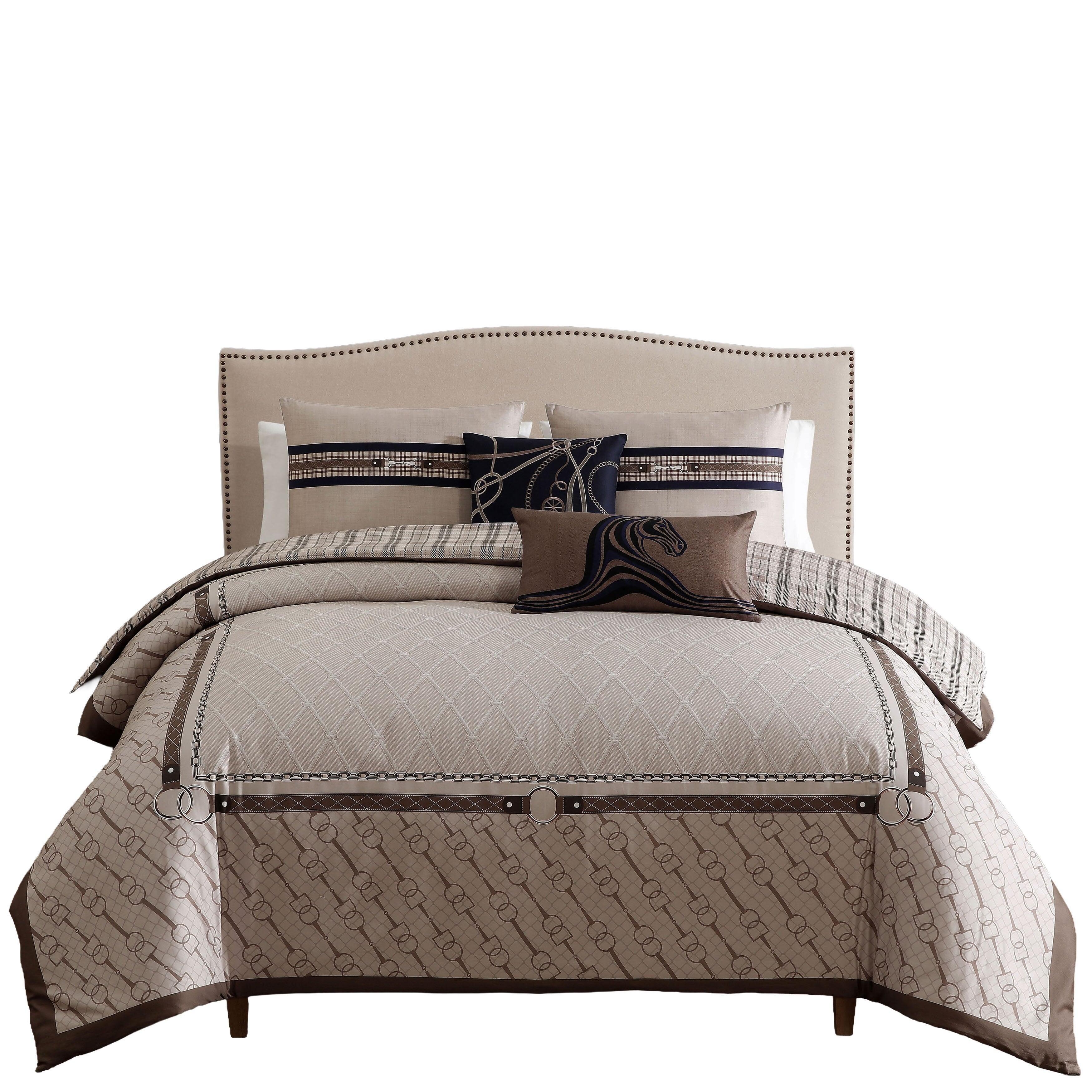 Bebejan Equestrian 5 Piece King Comforter Set, Tan, rollover