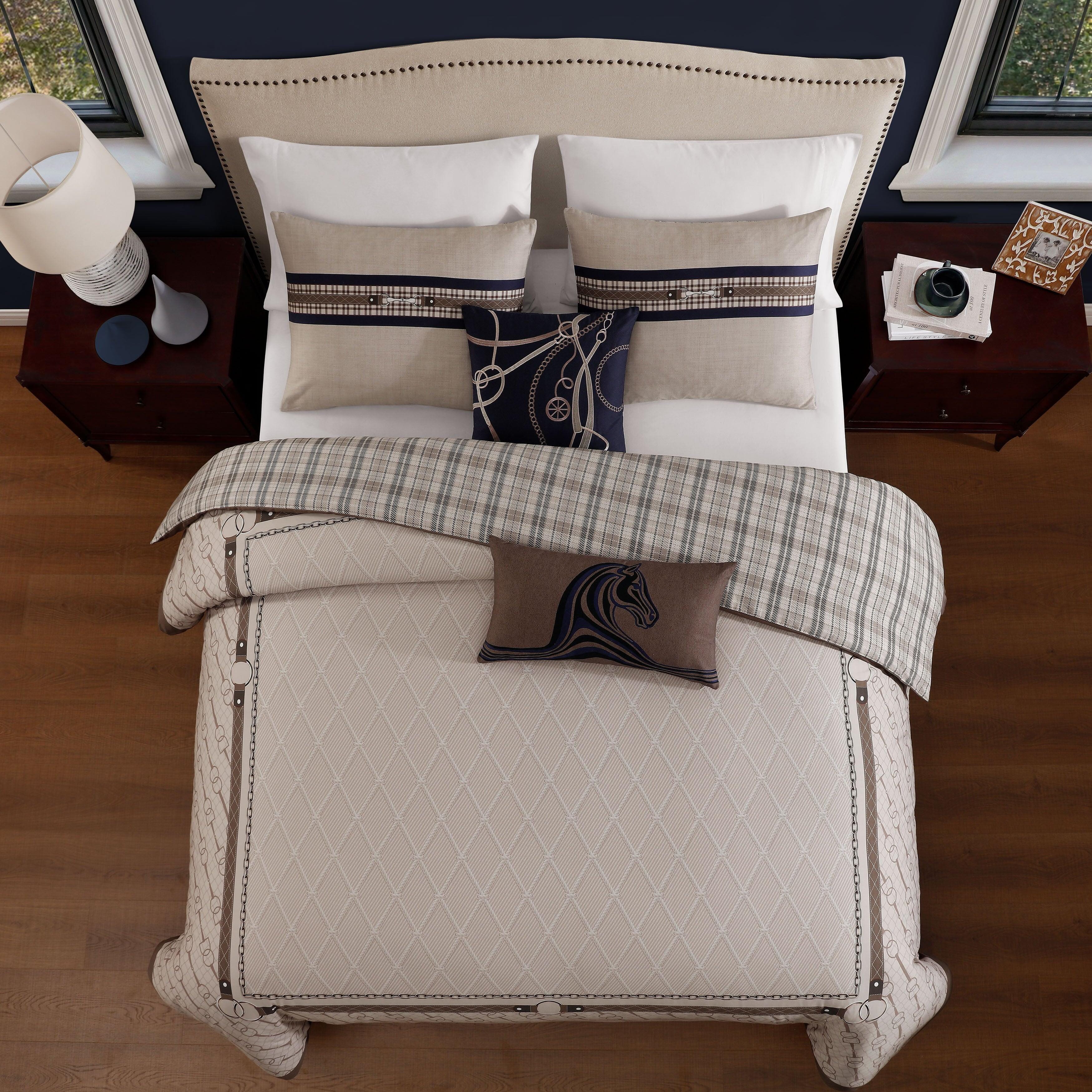 Bebejan Equestrian 5 Piece King Comforter Set, Tan, large