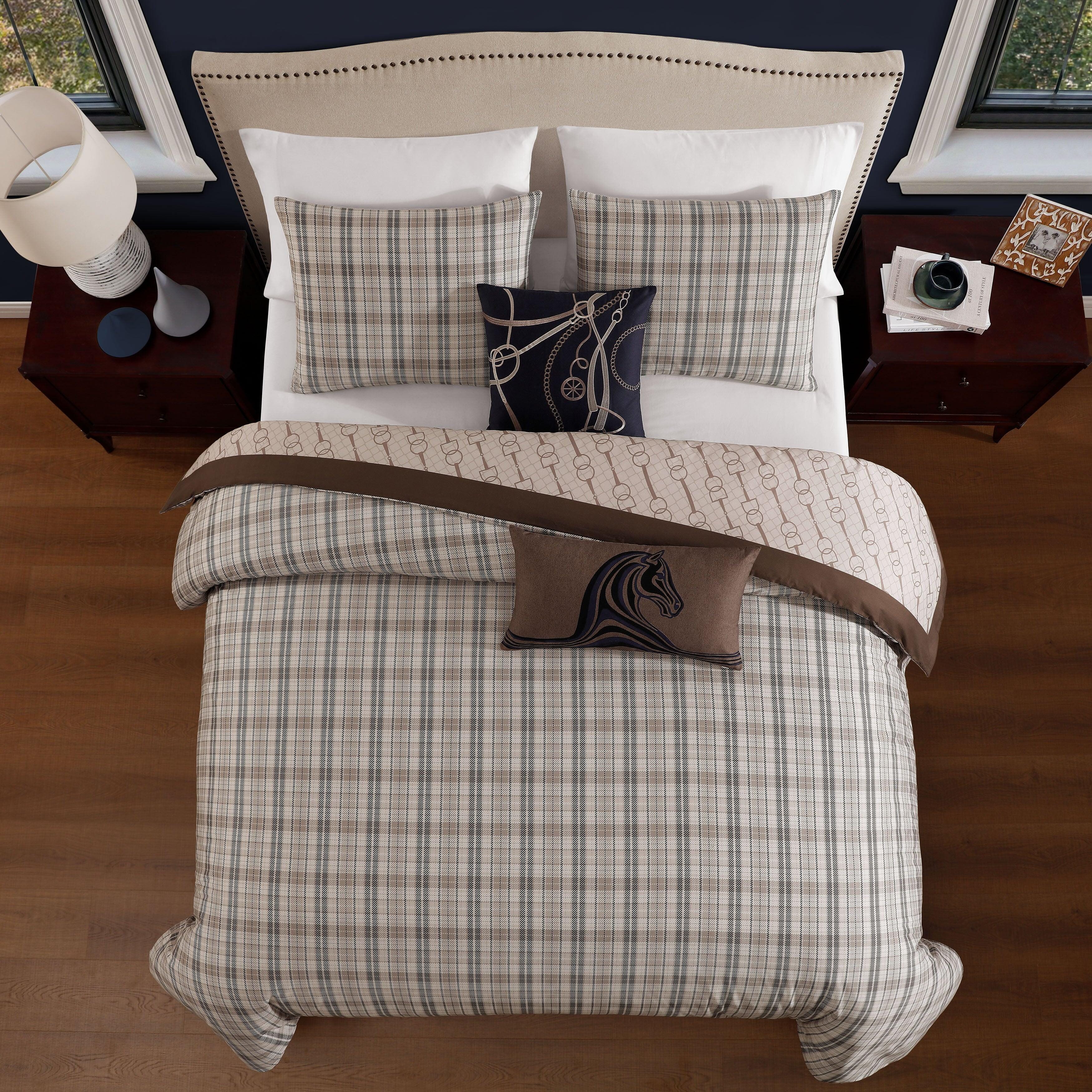 Bebejan Equestrian 5 Piece King Comforter Set, Tan, large