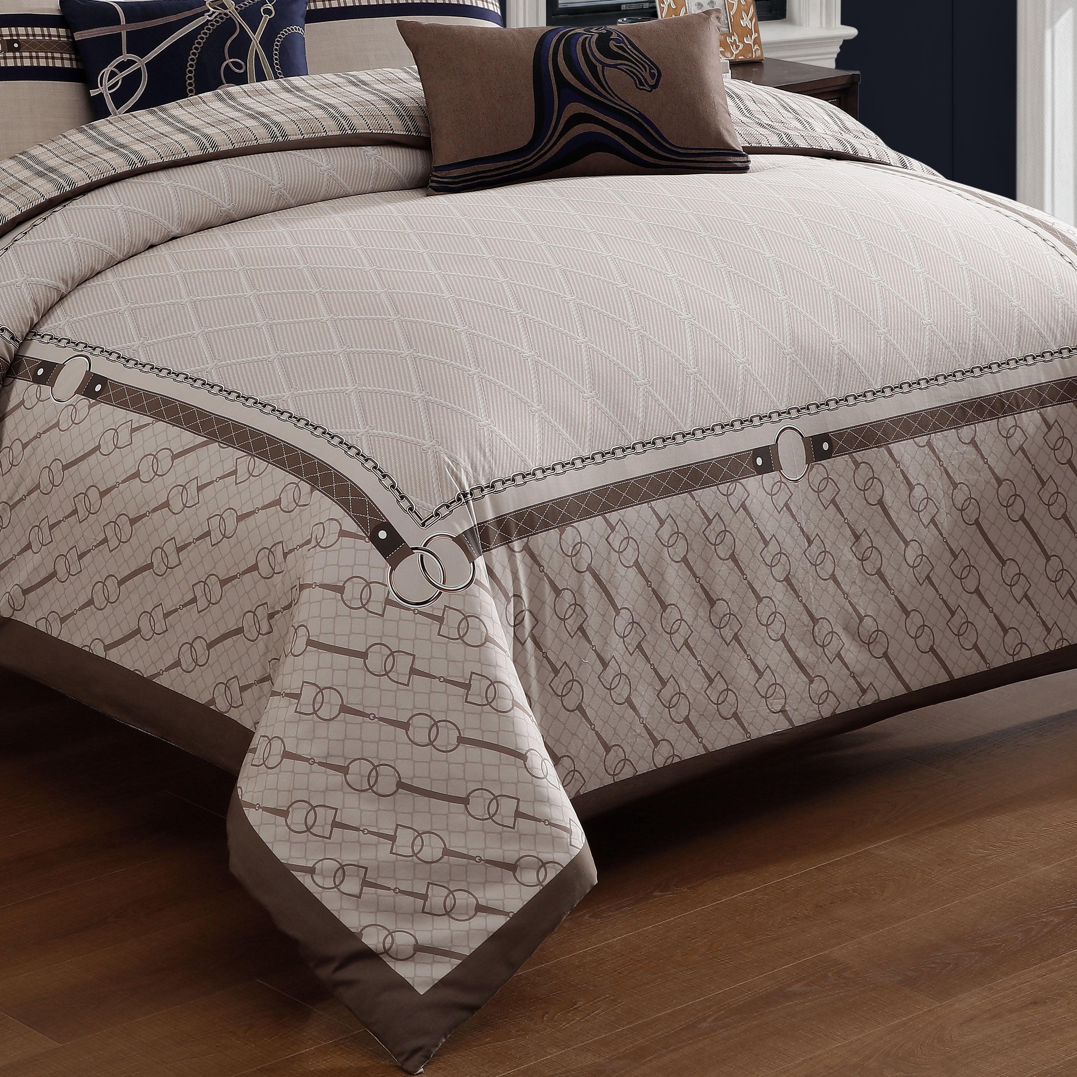 Bebejan Equestrian 5 Piece King Comforter Set, Tan, large