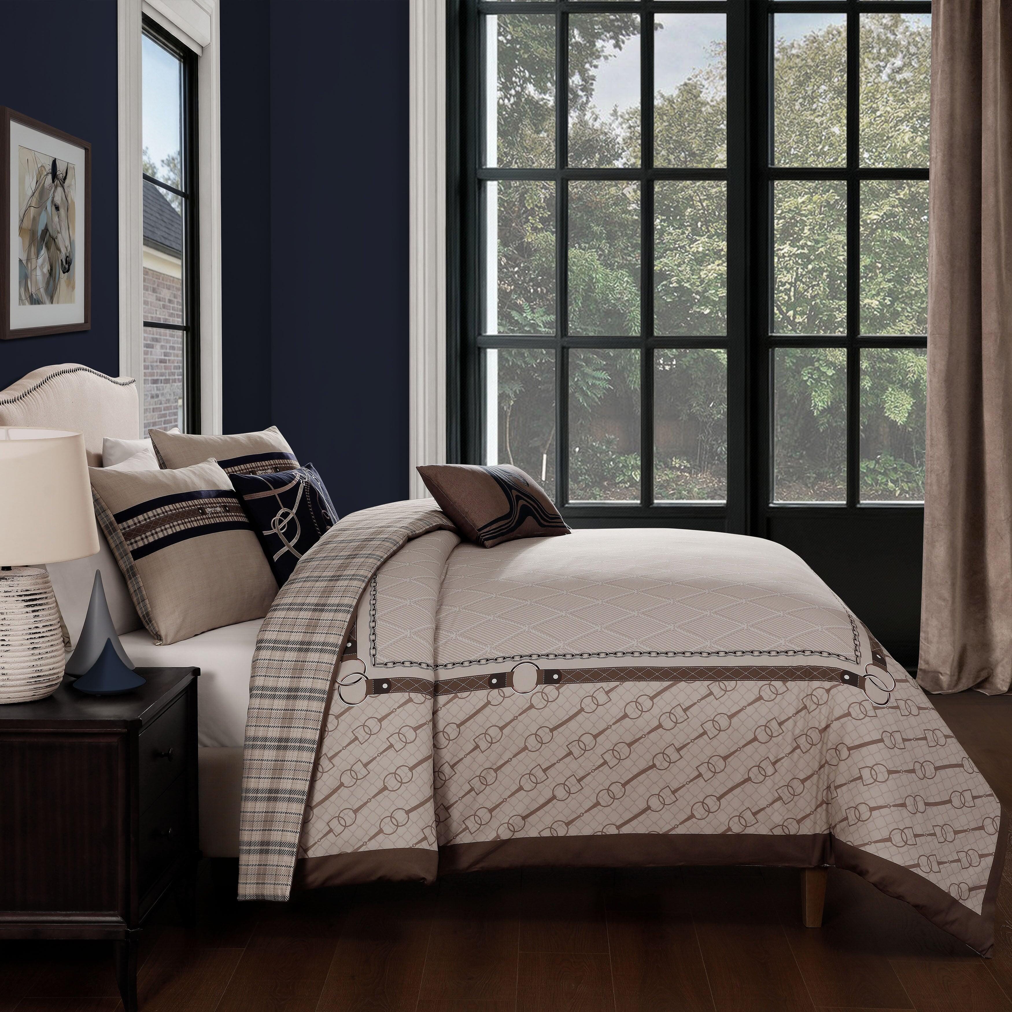Bebejan Equestrian 5 Piece King Comforter Set, Tan, large