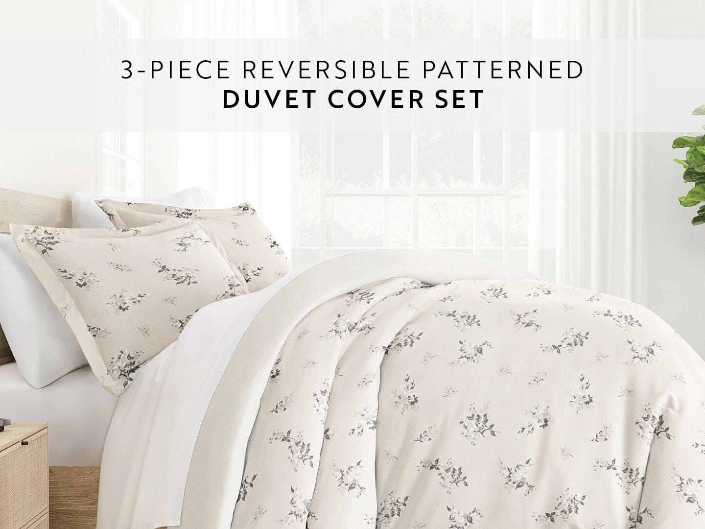 iEnjoy Home Delicate 3 Piece King/California King Duvet Set, Ivory, large