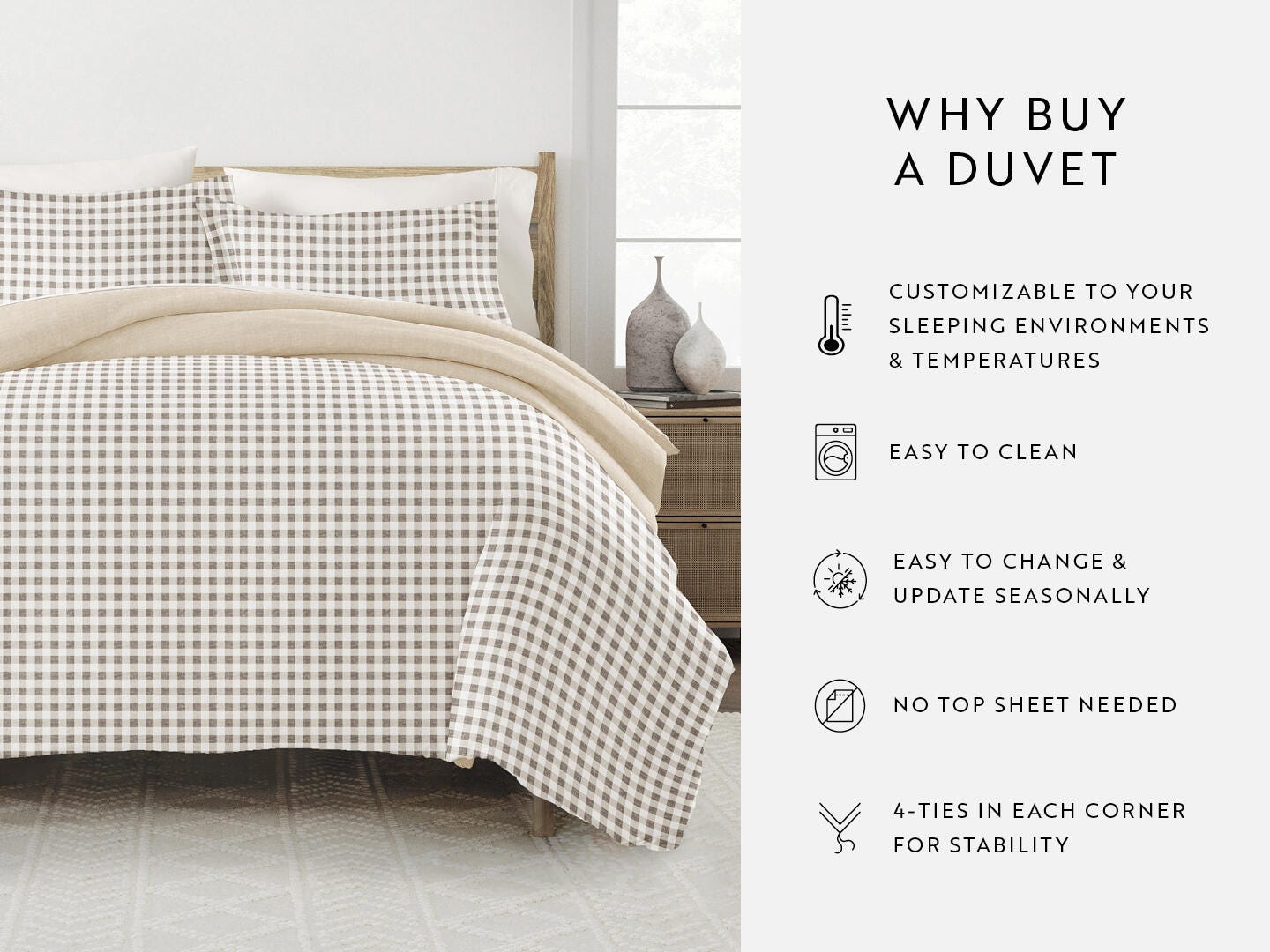iEnjoy Home Gingham 2 Piece Twin/Twin XL Duvet Set, Natural, large