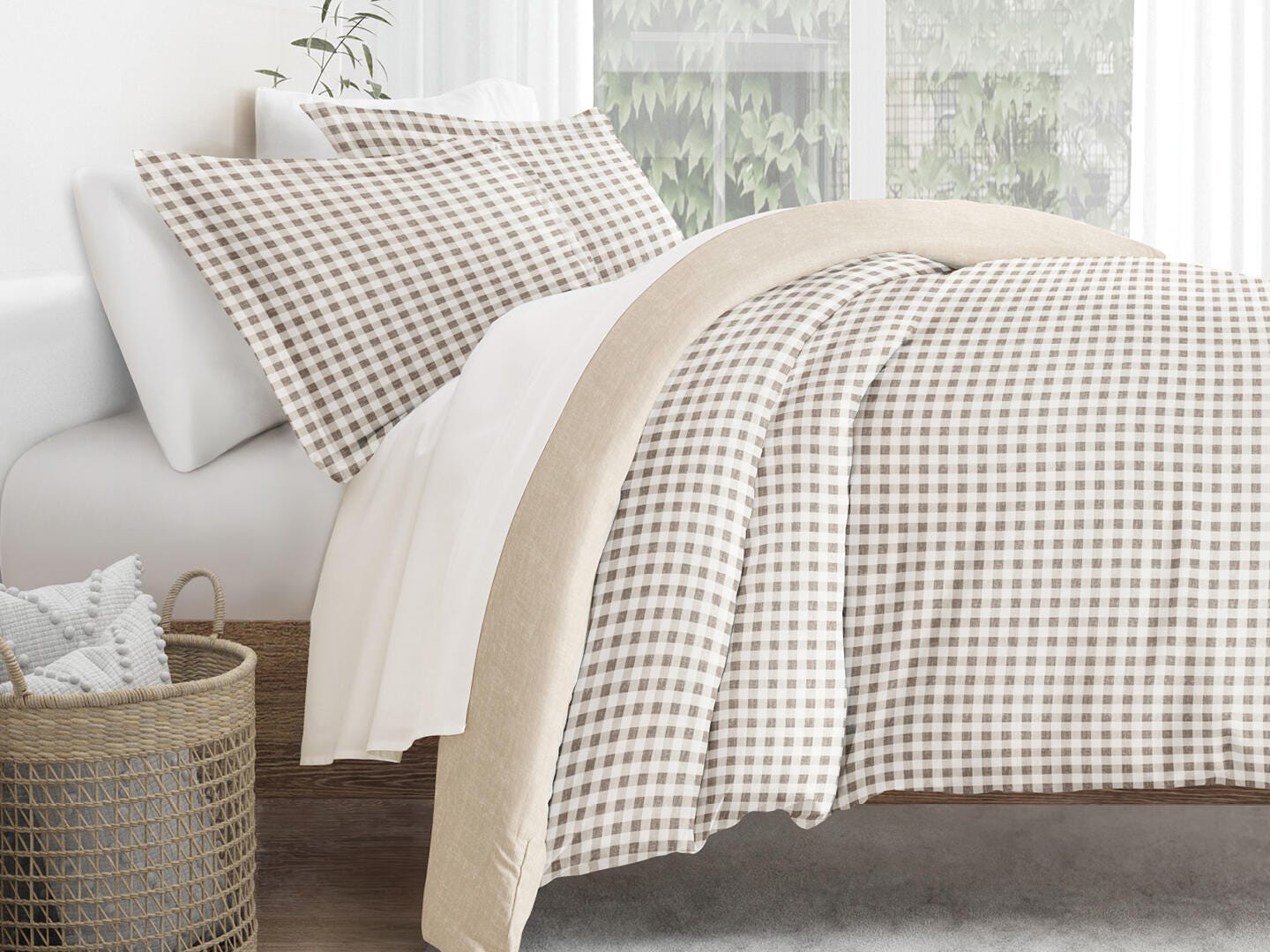 iEnjoy Home Gingham 3 Piece Full/Queen Duvet Set, Natural, large