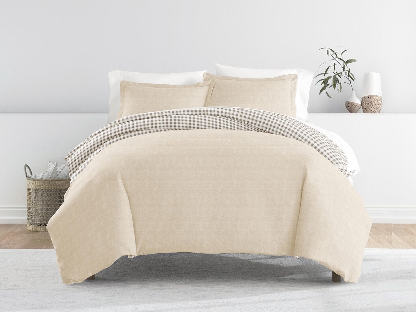 iEnjoy Home Gingham 3 Piece Full/Queen Duvet Set, Natural, large