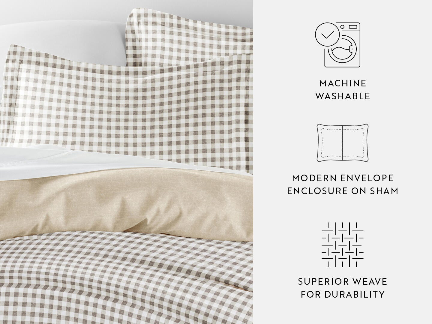 iEnjoy Home Gingham 3 Piece King/California King Duvet Set, Natural, large