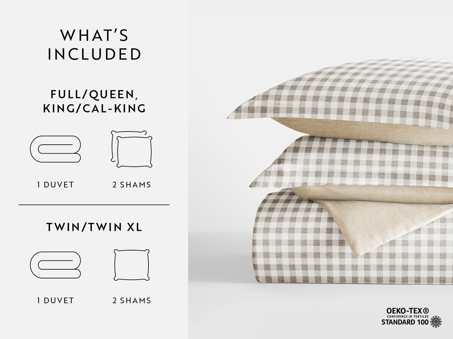 iEnjoy Home Gingham 3 Piece King/California King Duvet Set, Natural, large