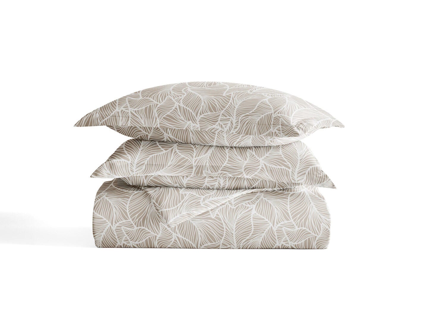 iEnjoy Home Leaves 3 Piece Full/Queen Duvet Set, Taupe, rollover