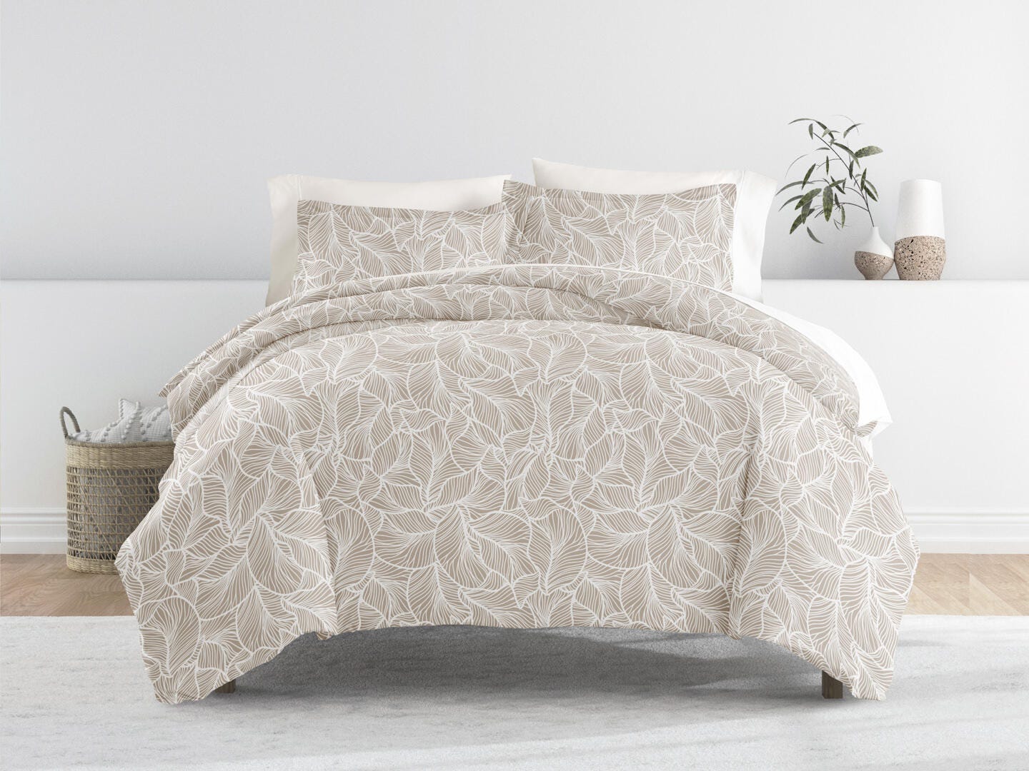 iEnjoy Home Leaves 3 Piece Full/Queen Duvet Set, Taupe, large