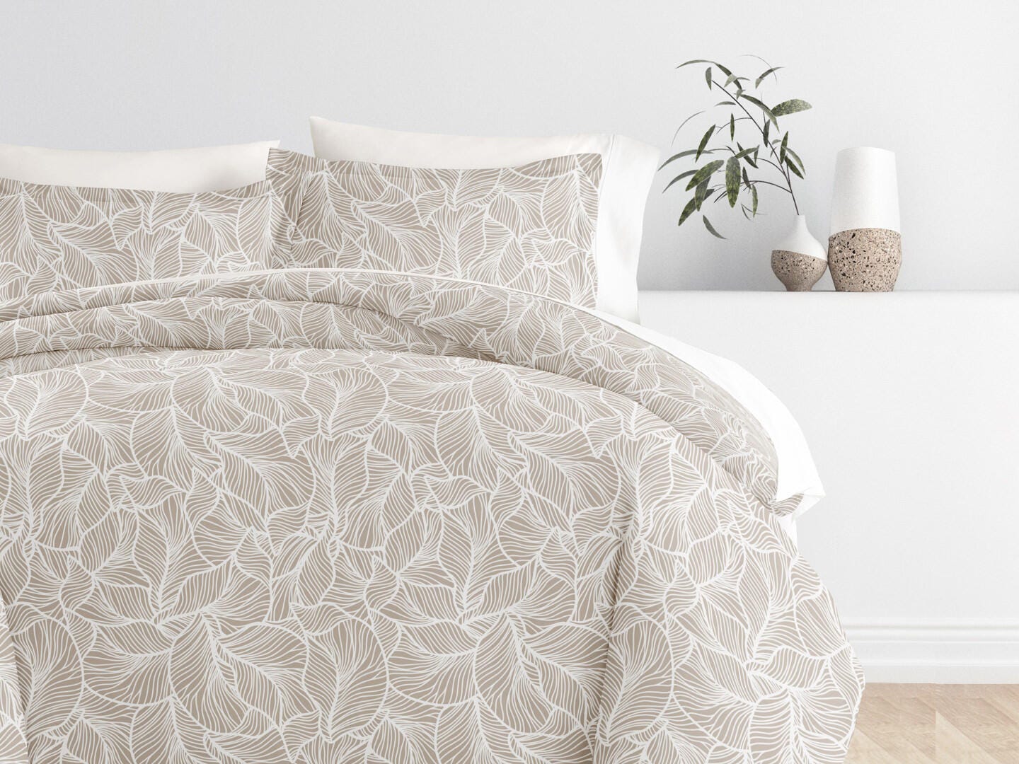 iEnjoy Home Leaves 3 Piece Full/Queen Duvet Set, Taupe, large